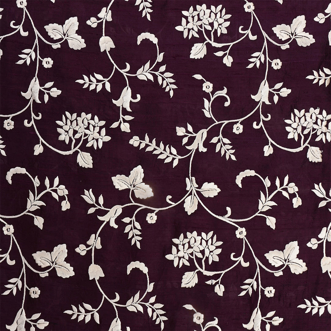 Gondola Red Dupion Raw Silk Embroidered Fabric