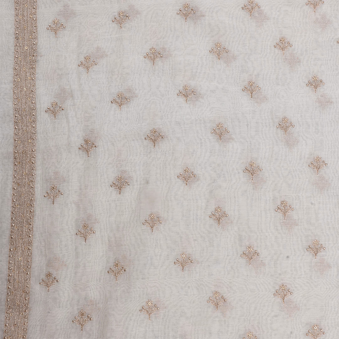 Lace White Chanderi Embroidered Fabric