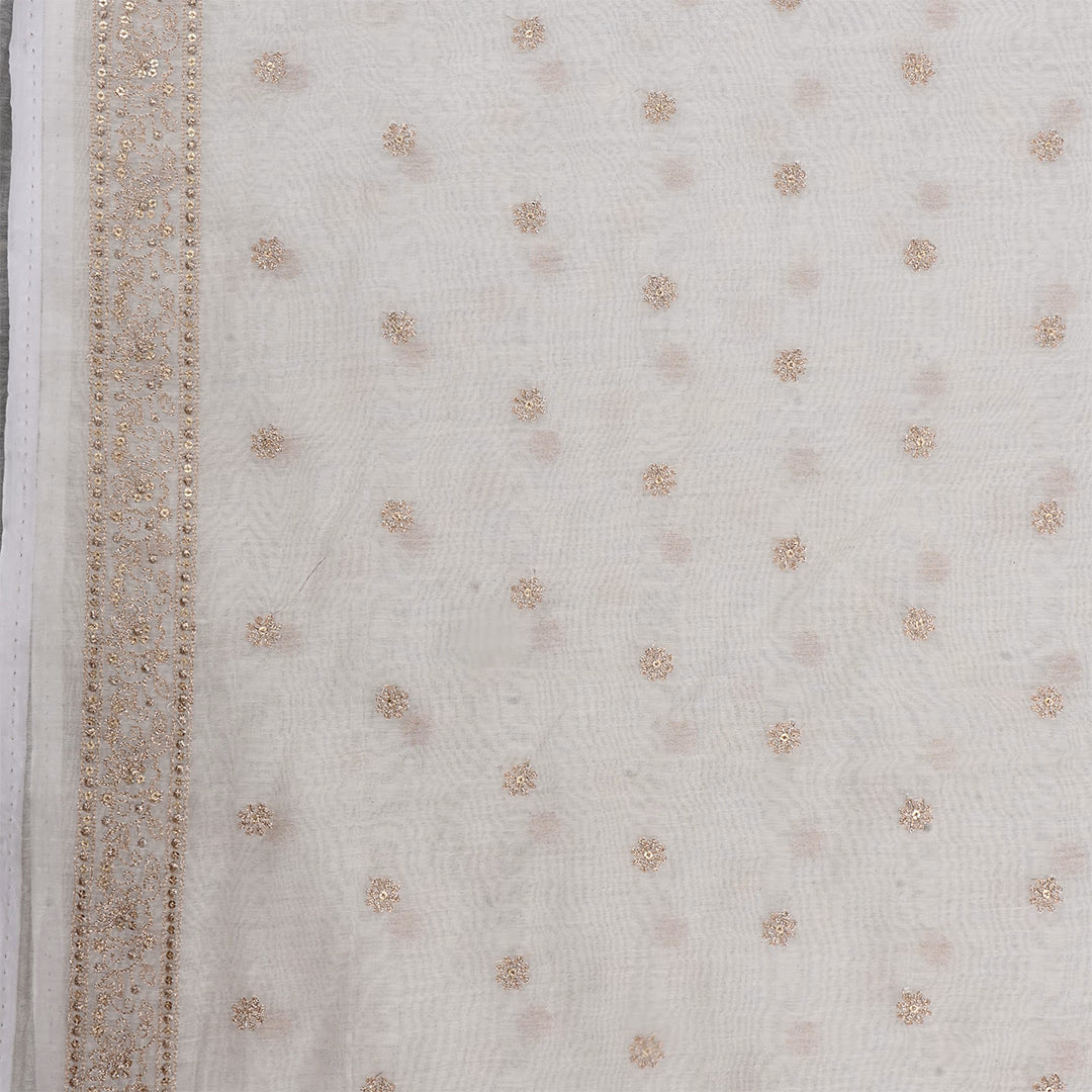 Bone White Chanderi Embroidered Fabric