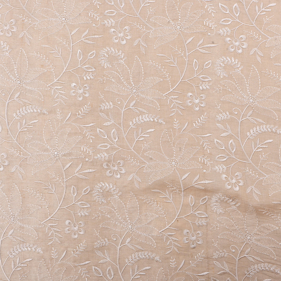 Champagne Beige Tussar Embroidered Fabric