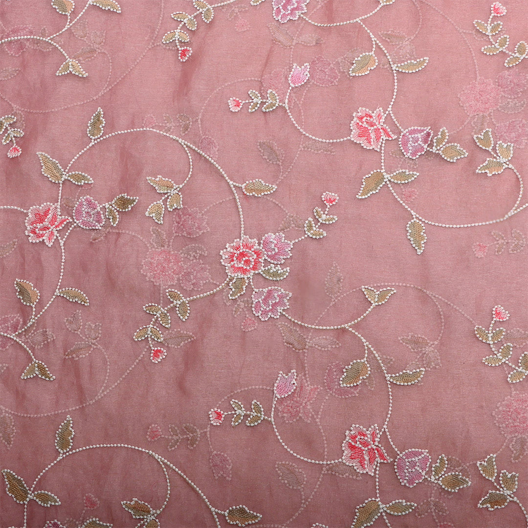 Lipstick Pink Tissue Embroidered Fabric