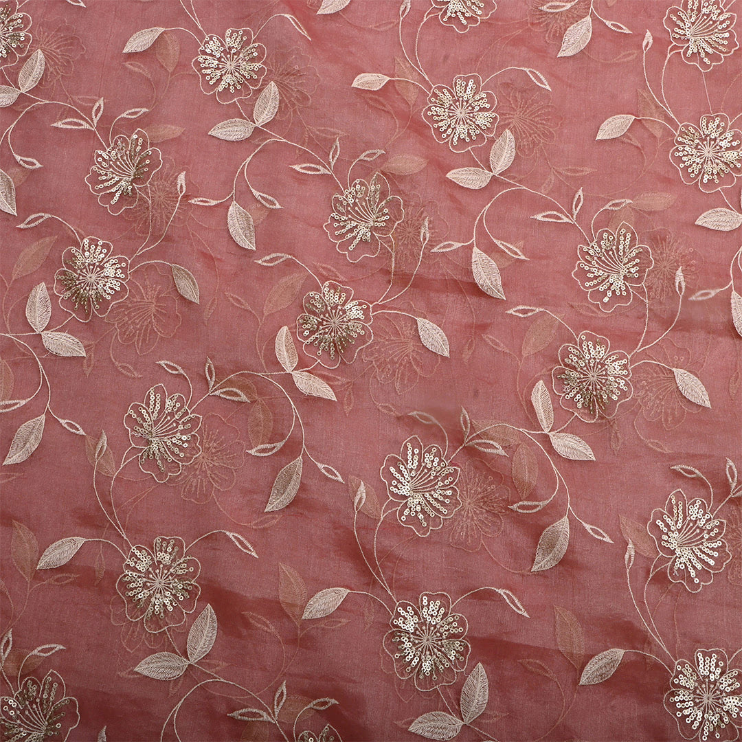 Wine Red Tissue Embroidered Fabric