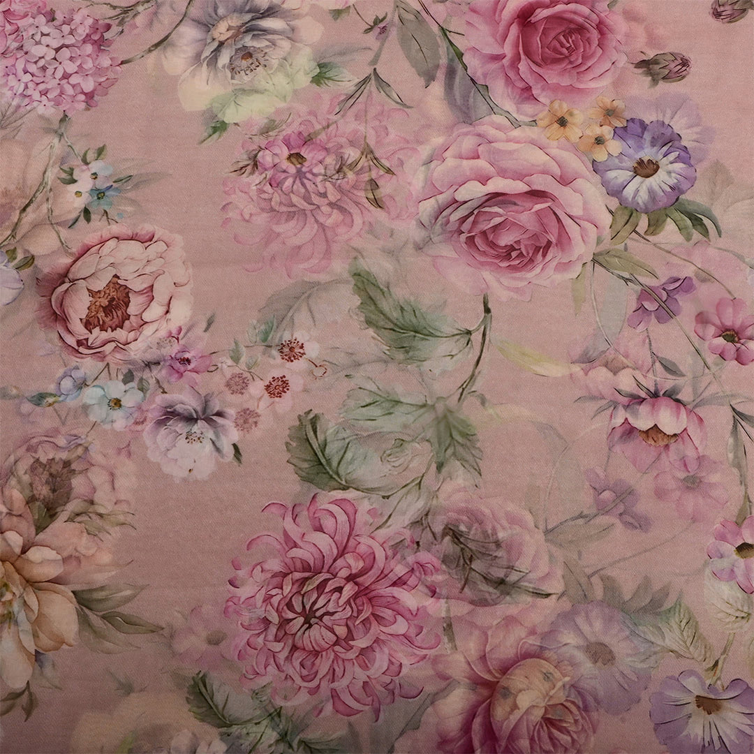 Copper Rose Organza Printed Fabric