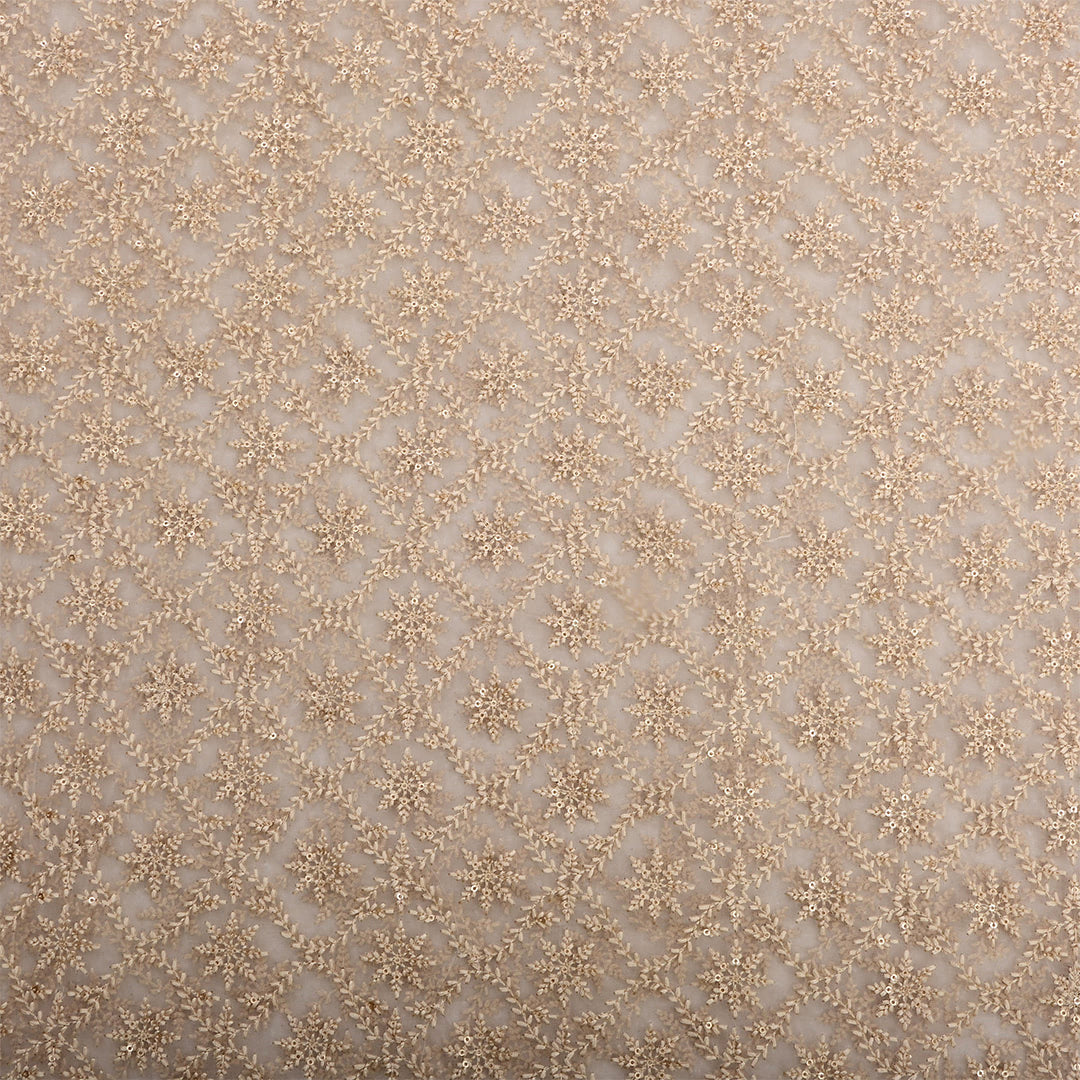 Antique White Beige Organza Thread Work Fabric
