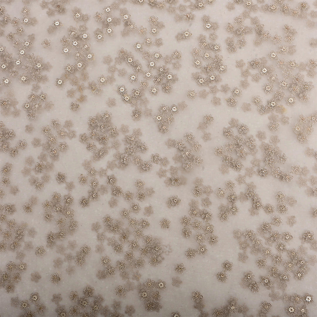 Off White Organza Zari Embroidered Fabric