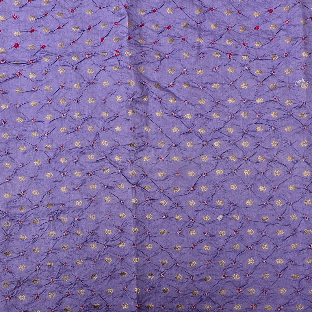 Dark Lavender Silk Bandhani Fabric With Floral Motifs
