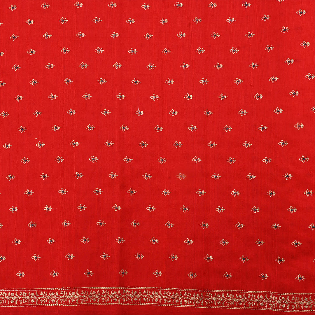 Venetian Red Dupion Raw Silk Zari Embroidered Fabric