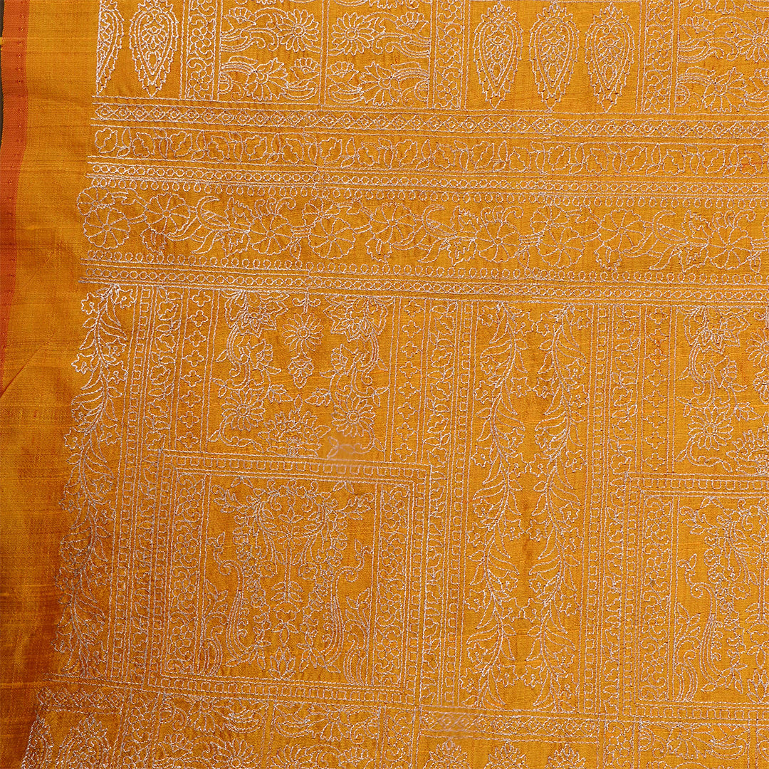 Indochine Orange Dupion Raw Silk Thread Work Fabric