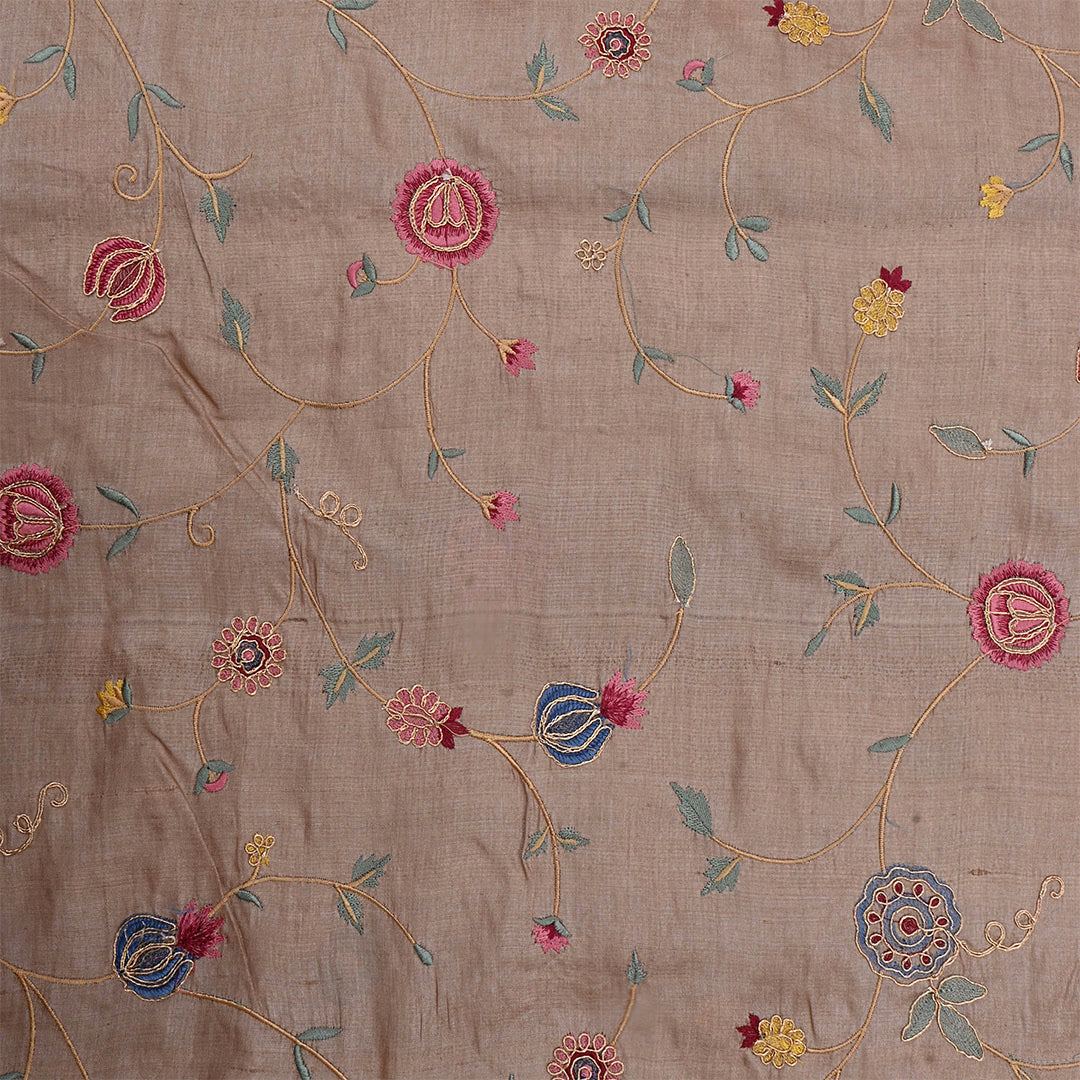 Mocha Brown Chanderi Embroidered Fabric