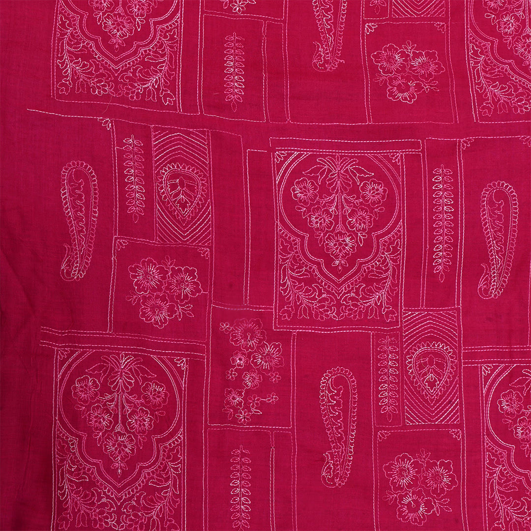 Paprika Pinkish Red Moonga Tussar Stitched Fabric