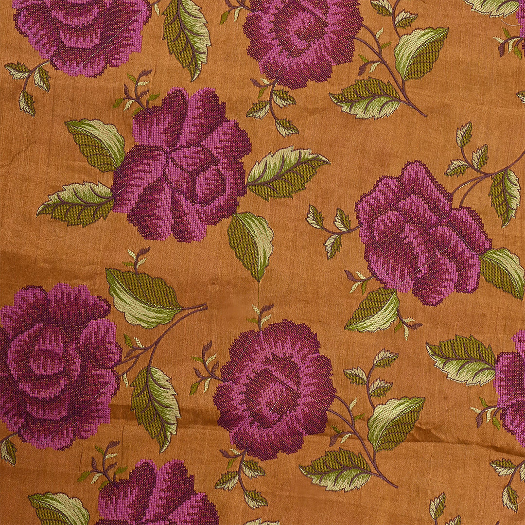 Ruddy Brown Orange Tissue Petit Point Embroidered Fabric