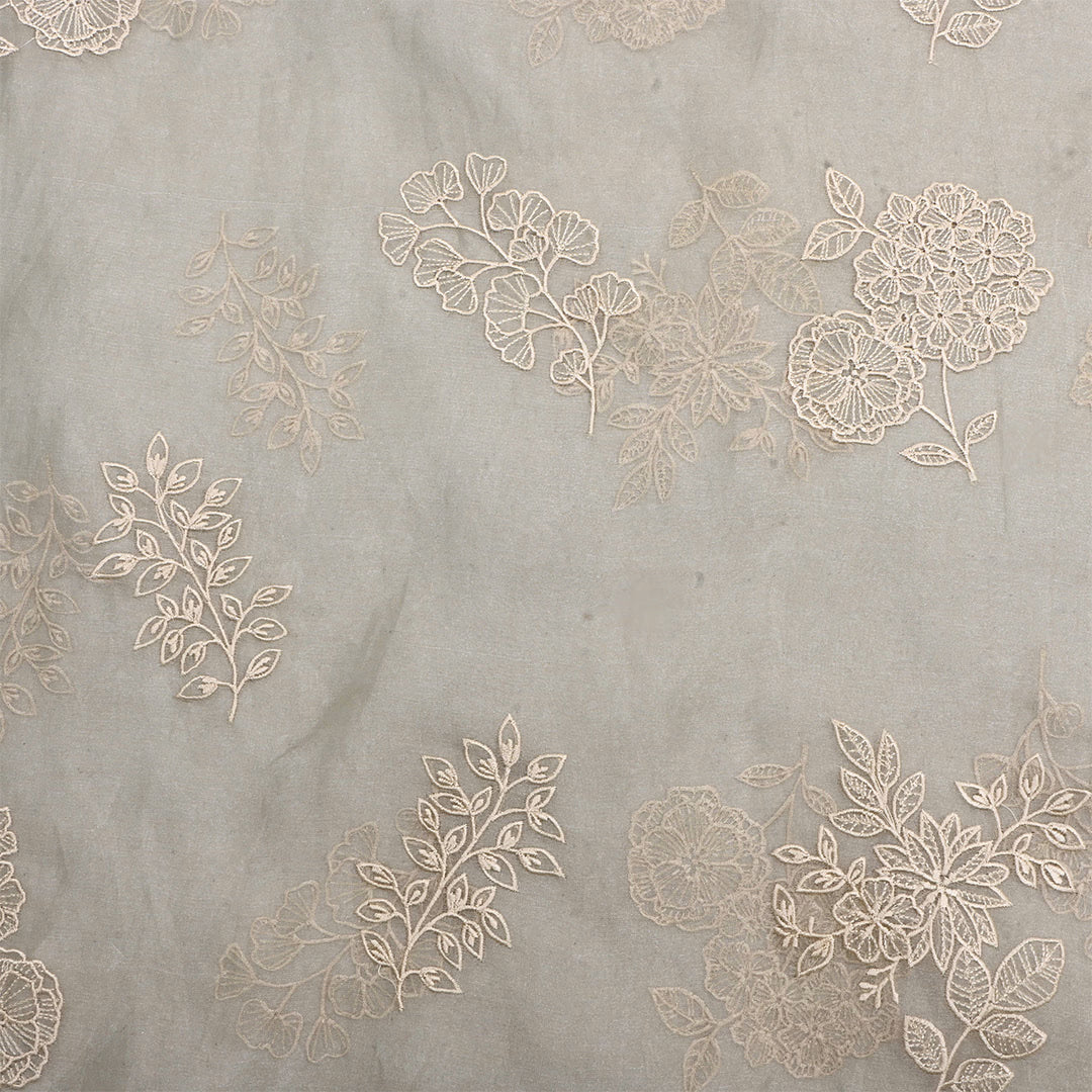 Battleship Gray Tissue Embroidered Fabric