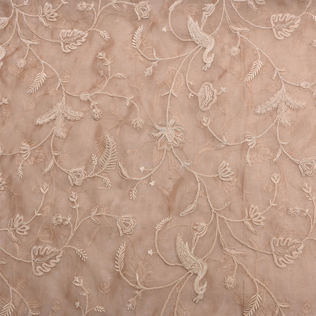 Peachy Pink Tissue Embroidered Fabric
