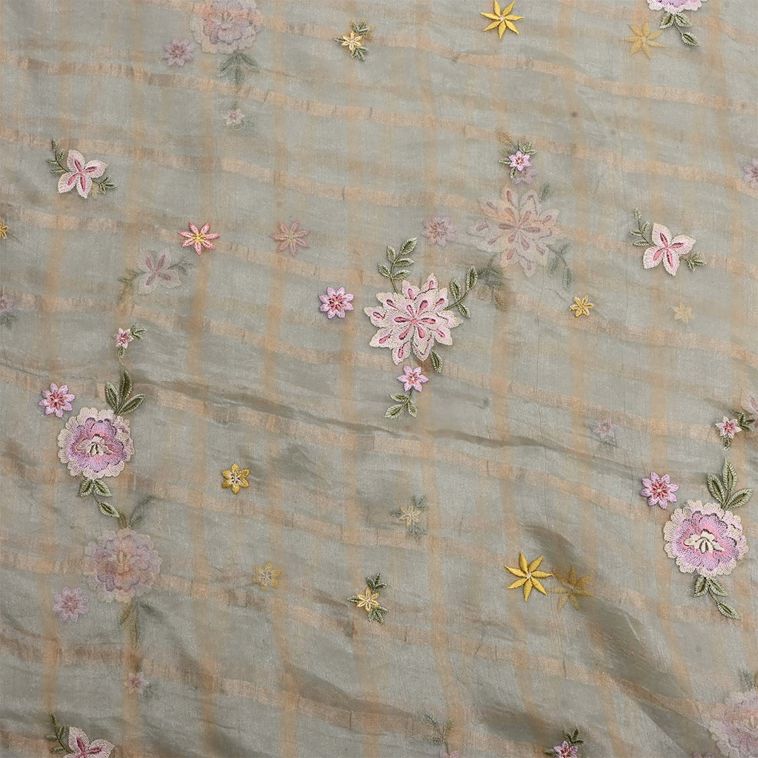 Pale Green Tissue Embroidered Fabric