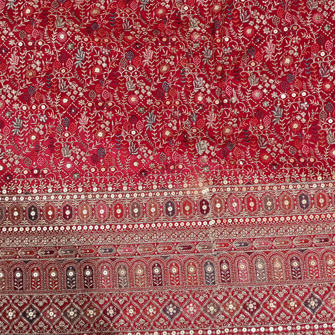 Red Georgette Embroidered Fabric