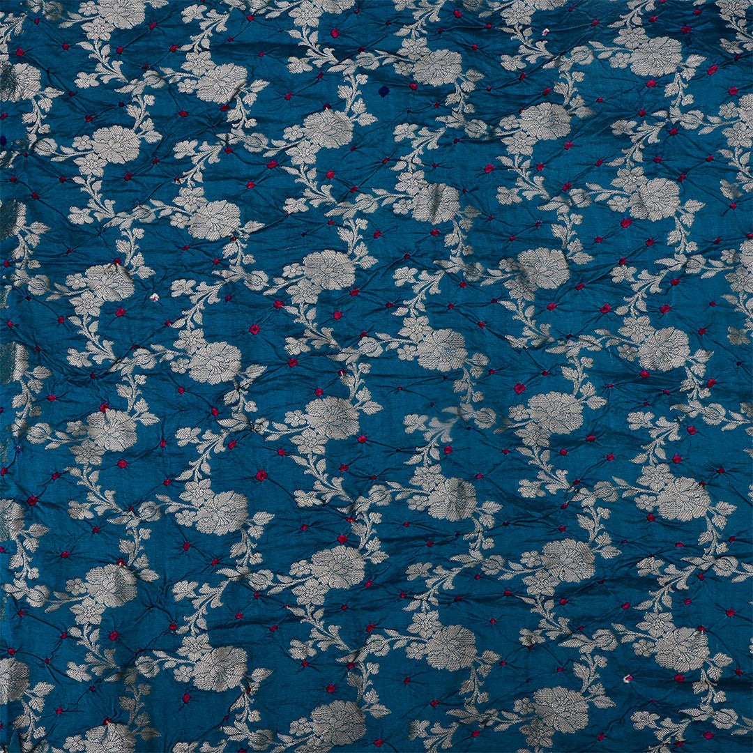 Astronaut Blue Silk Bandhani Fabric With Jaal Design