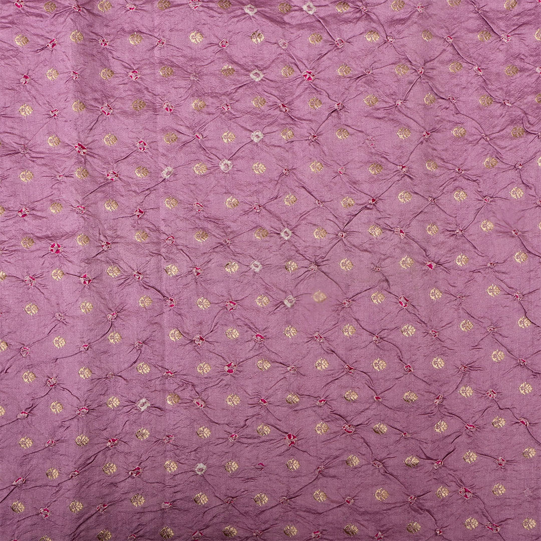 Light Mauve Silk Bandhani Fabric With Floral Motifs