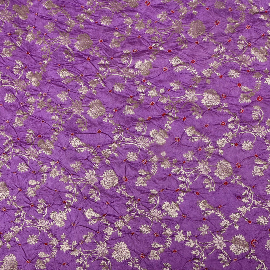 Eminence Purple Magenta Silk Bandhani Fabric With Floral Motifs