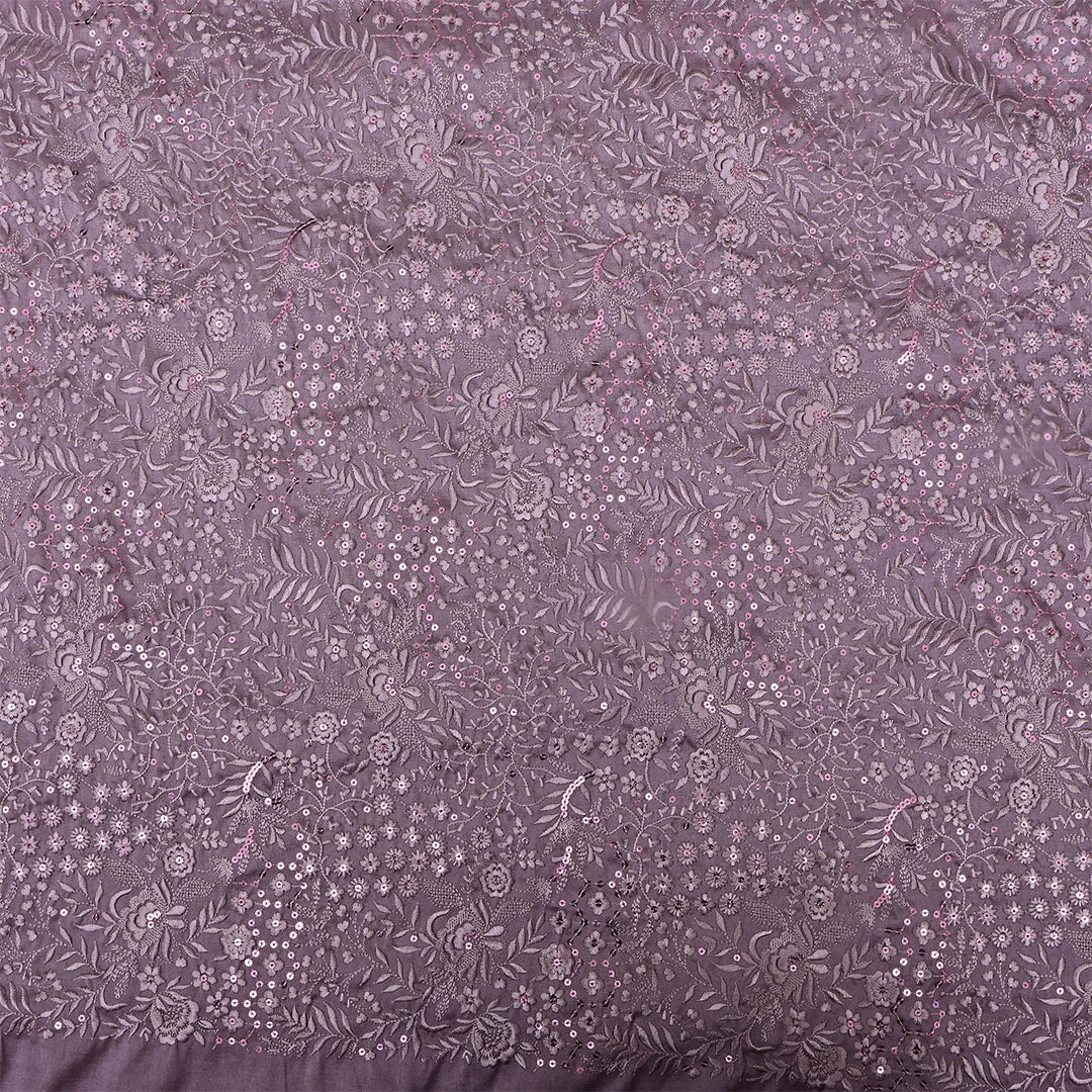 Purple Taupe Silk Embroidered Fabric