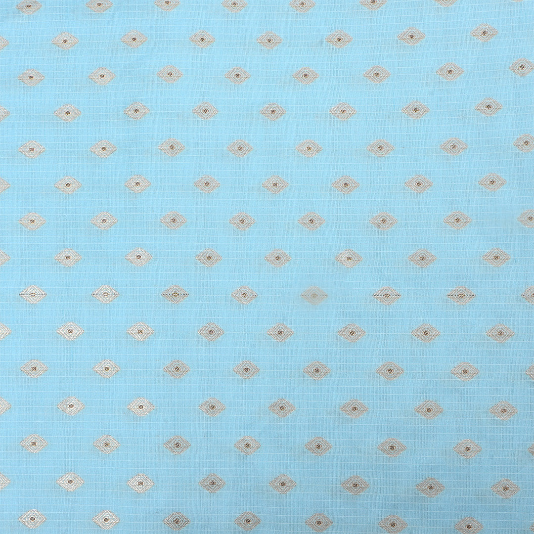 Coral Blue Jamawar Silk Fabric With Butti'S