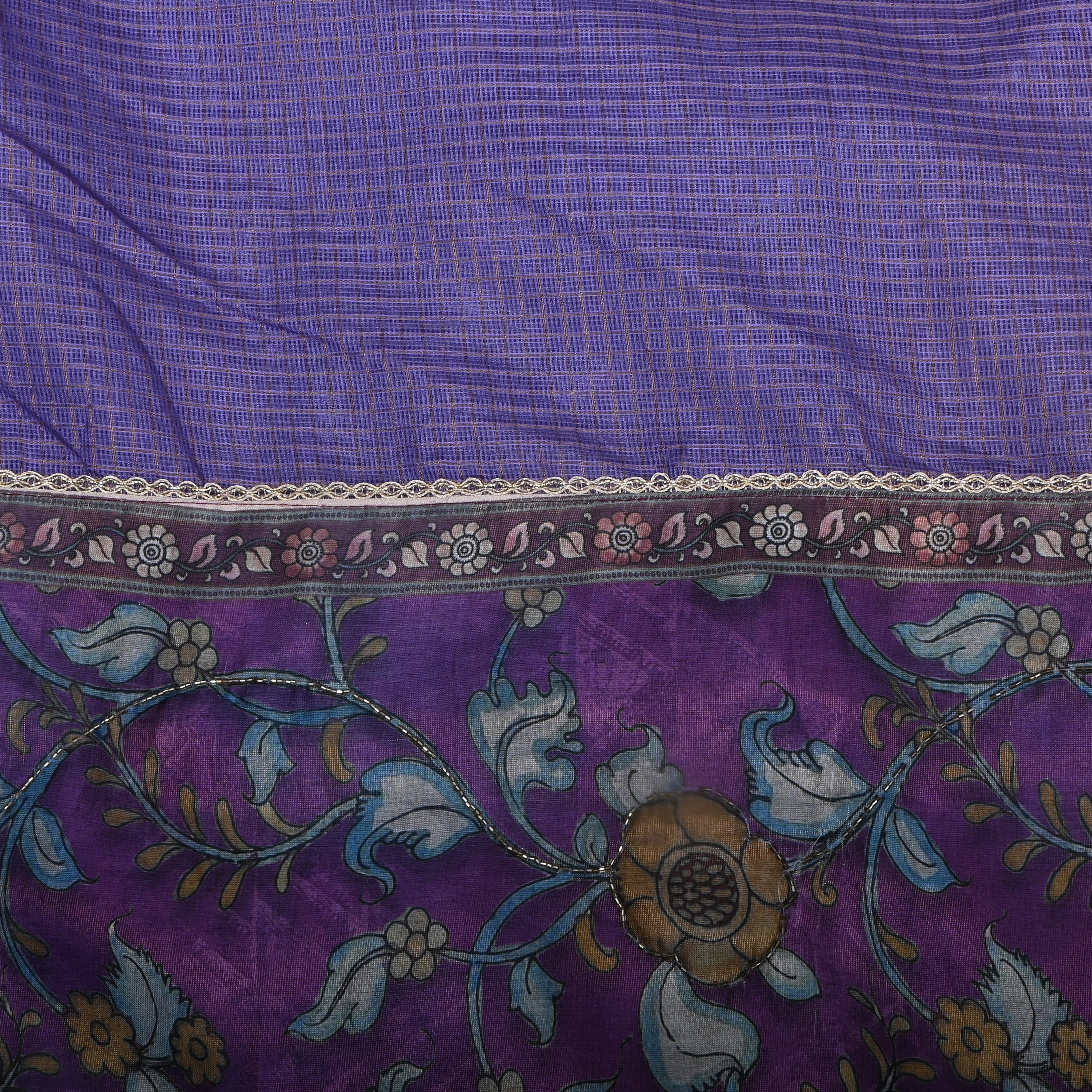 Violet Floral Printed Kota Fabric