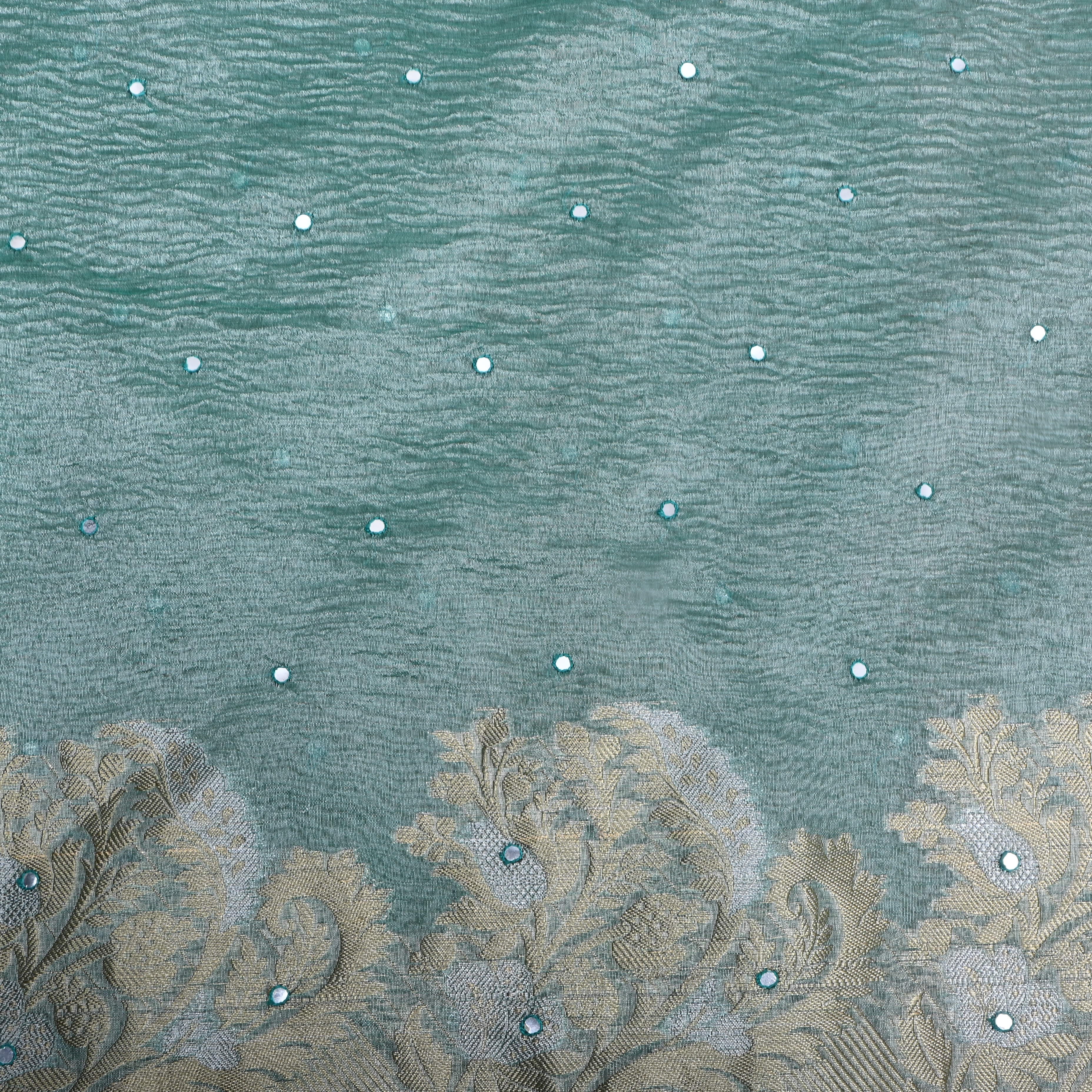 Light Turquoise Zari Woven Tissue Fabric