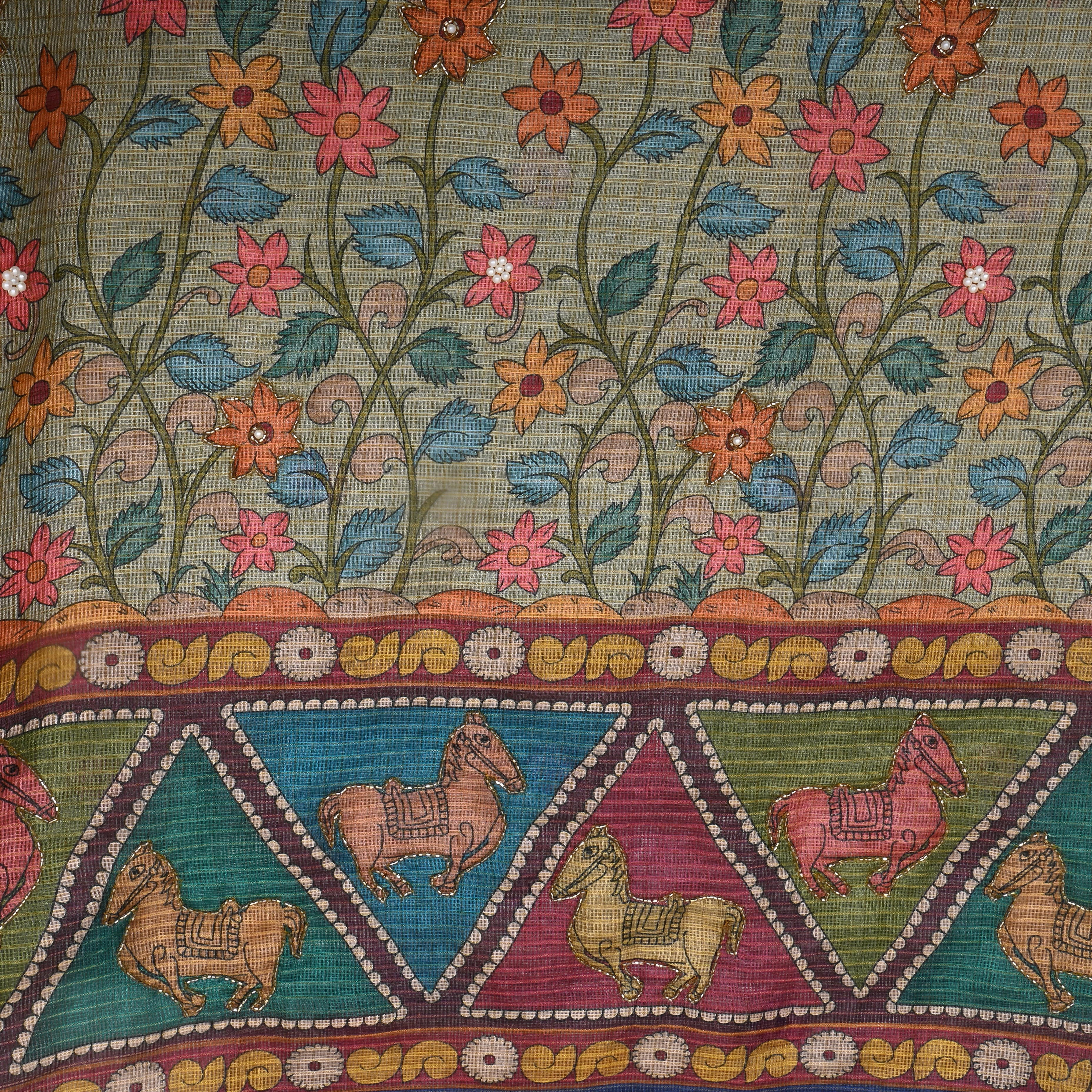 Light Beige Printed Kota Fabric