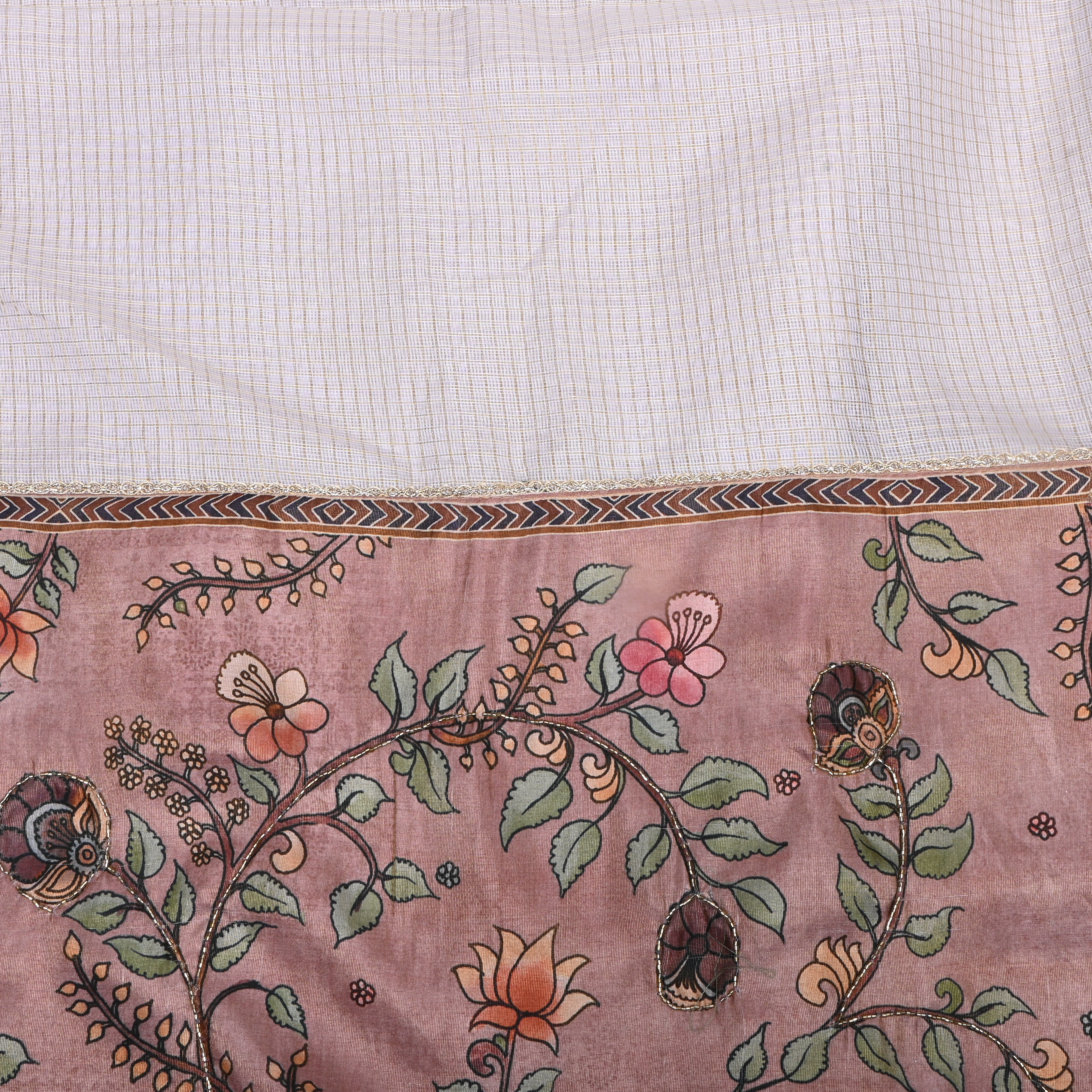 Off White Floral Printed Kota Fabric