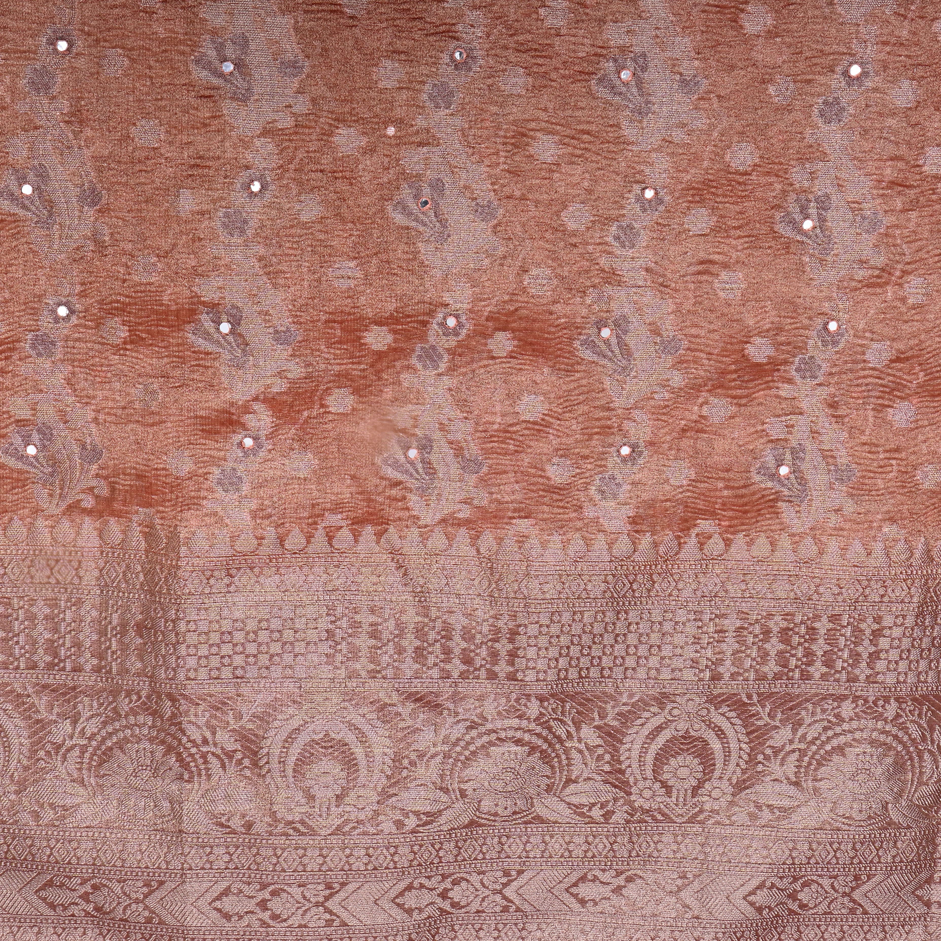 Peel Orange Zari Woven Tissue Fabric