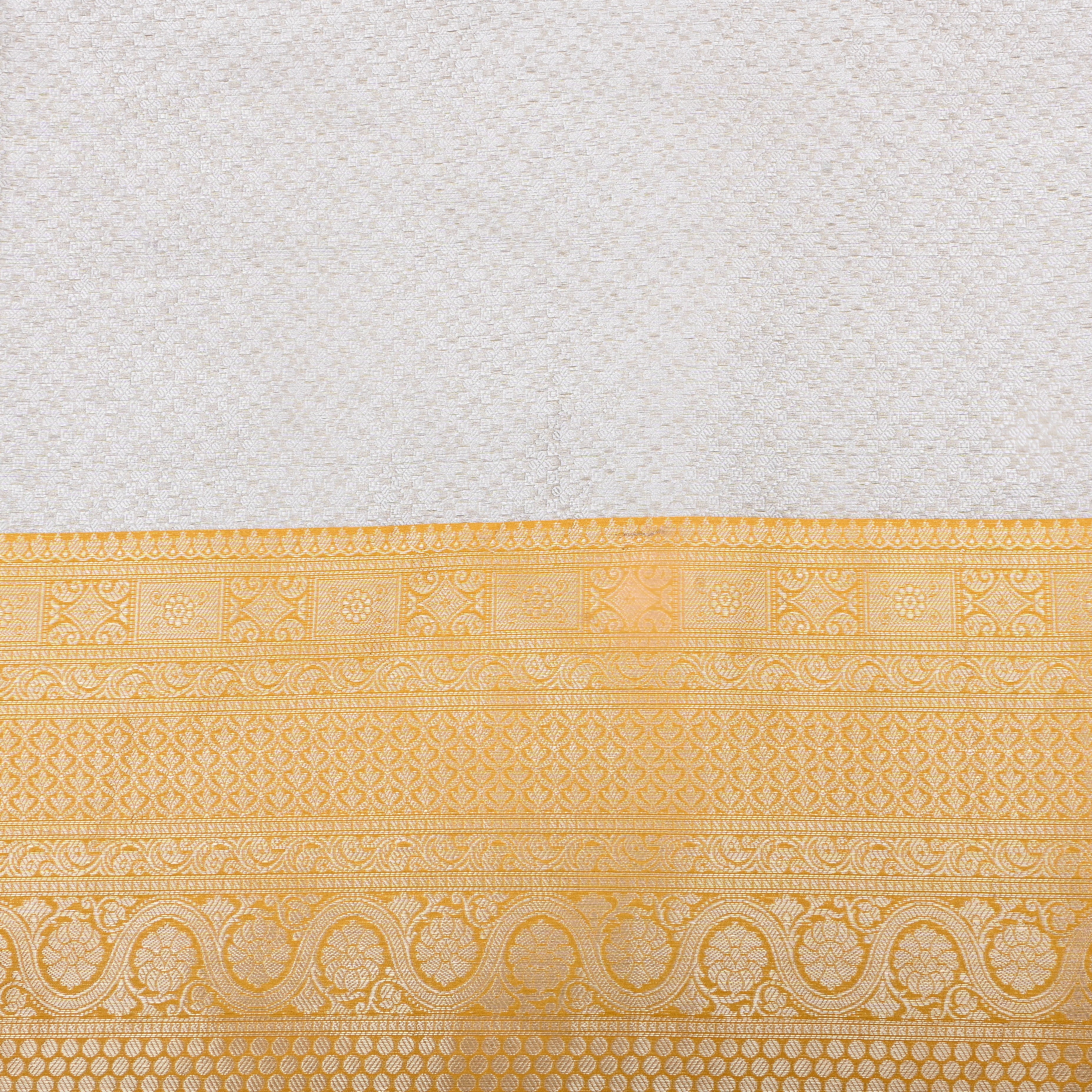 Pearl White Zari Weave Jamawar Silk Fabric