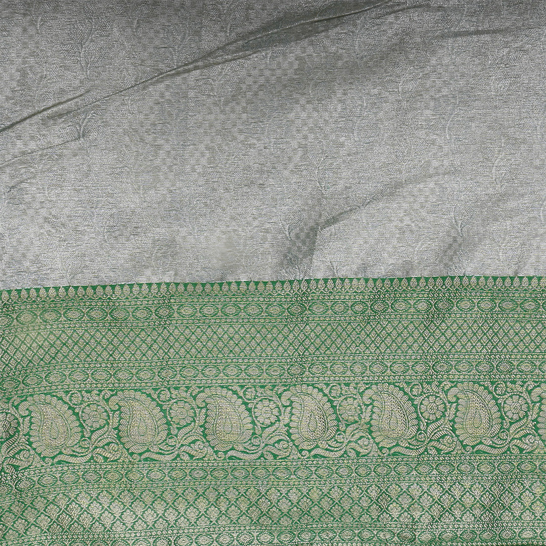 Silver Zari Weave Jamawar Silk Fabric