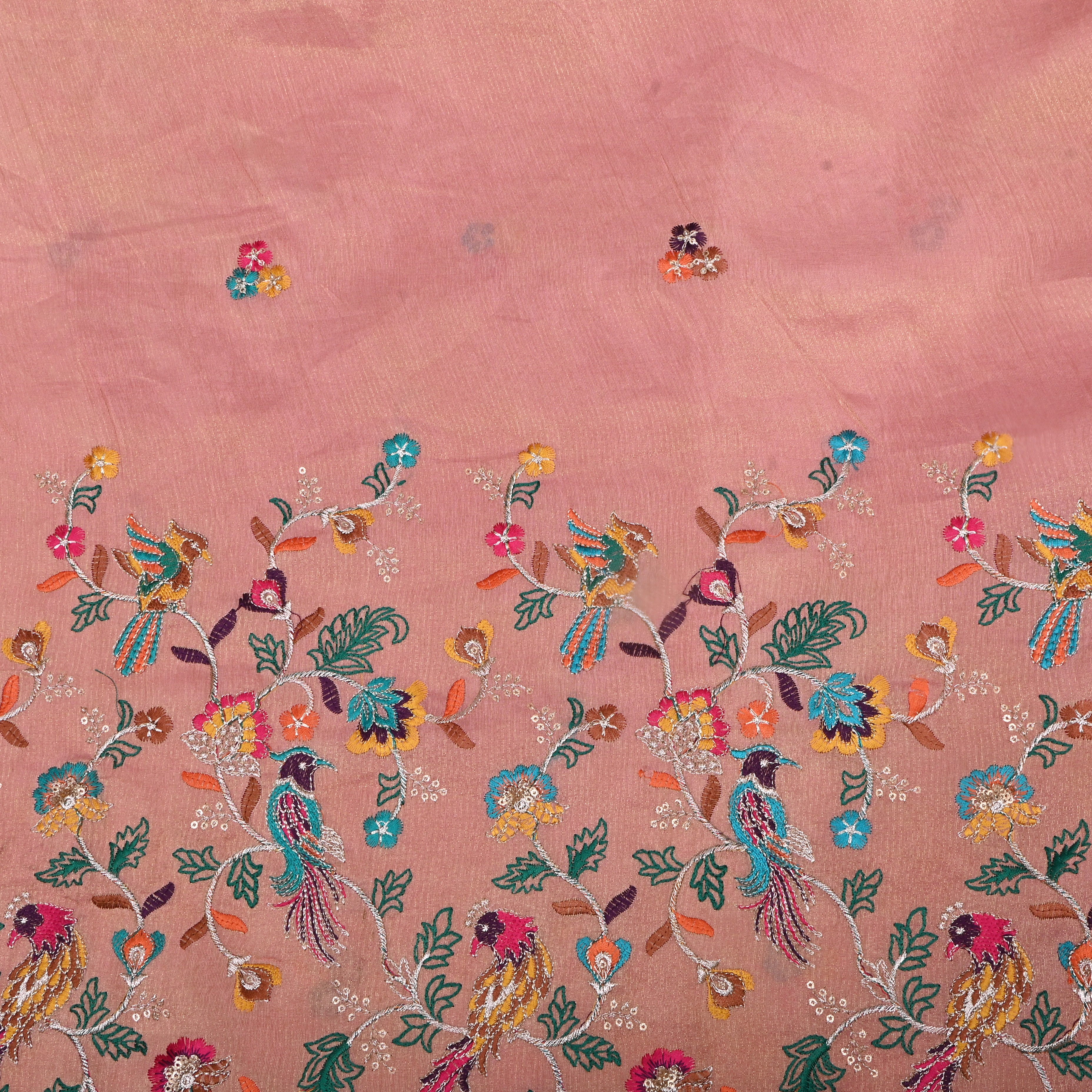 Baby Pink Floral Embroidered Tissue Fabric