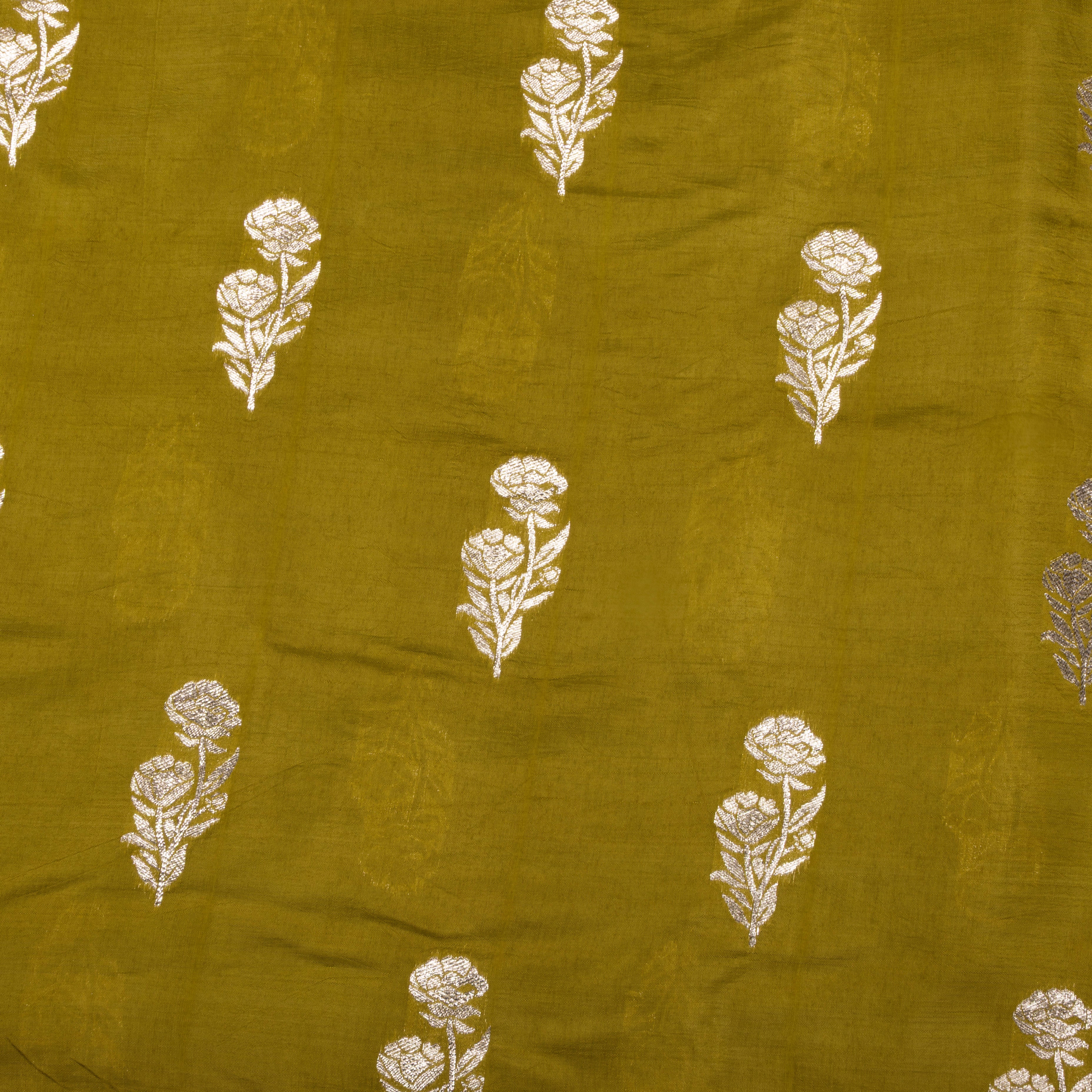 Mehendi Green Floral Jamawar Silk Fabric