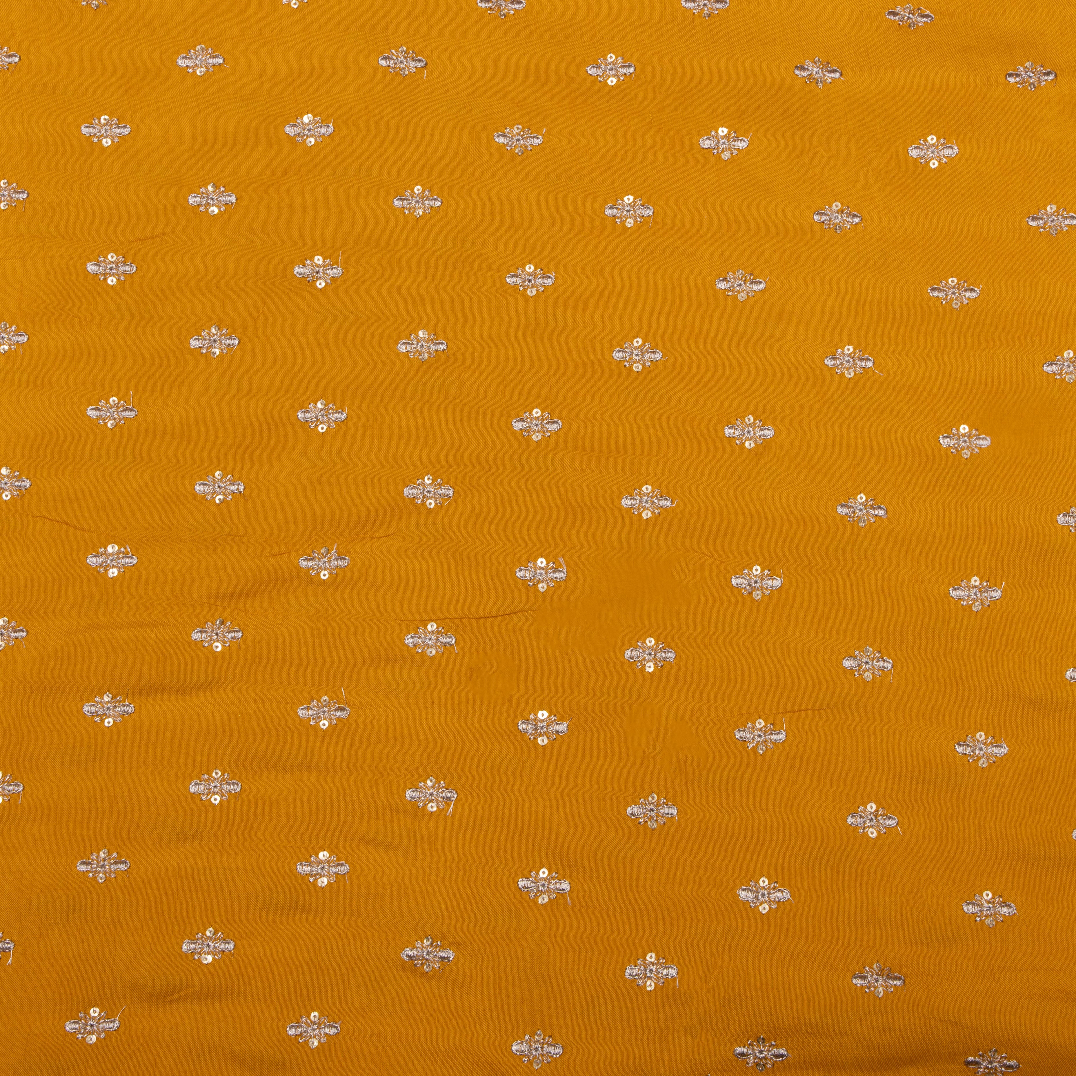 Mustard Yellow Embroidered Silk Fabric