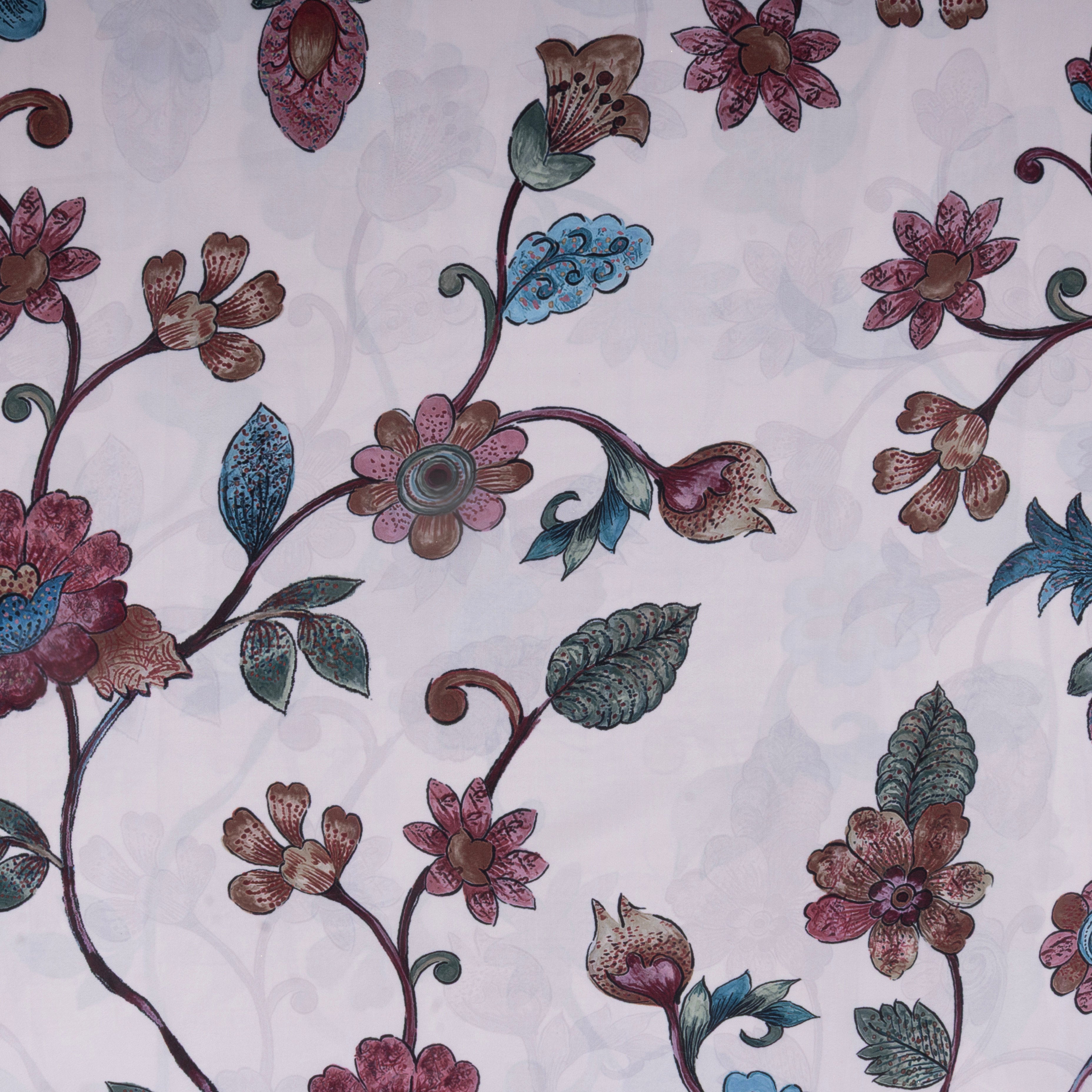 White Lotus Printed Silk Fabric