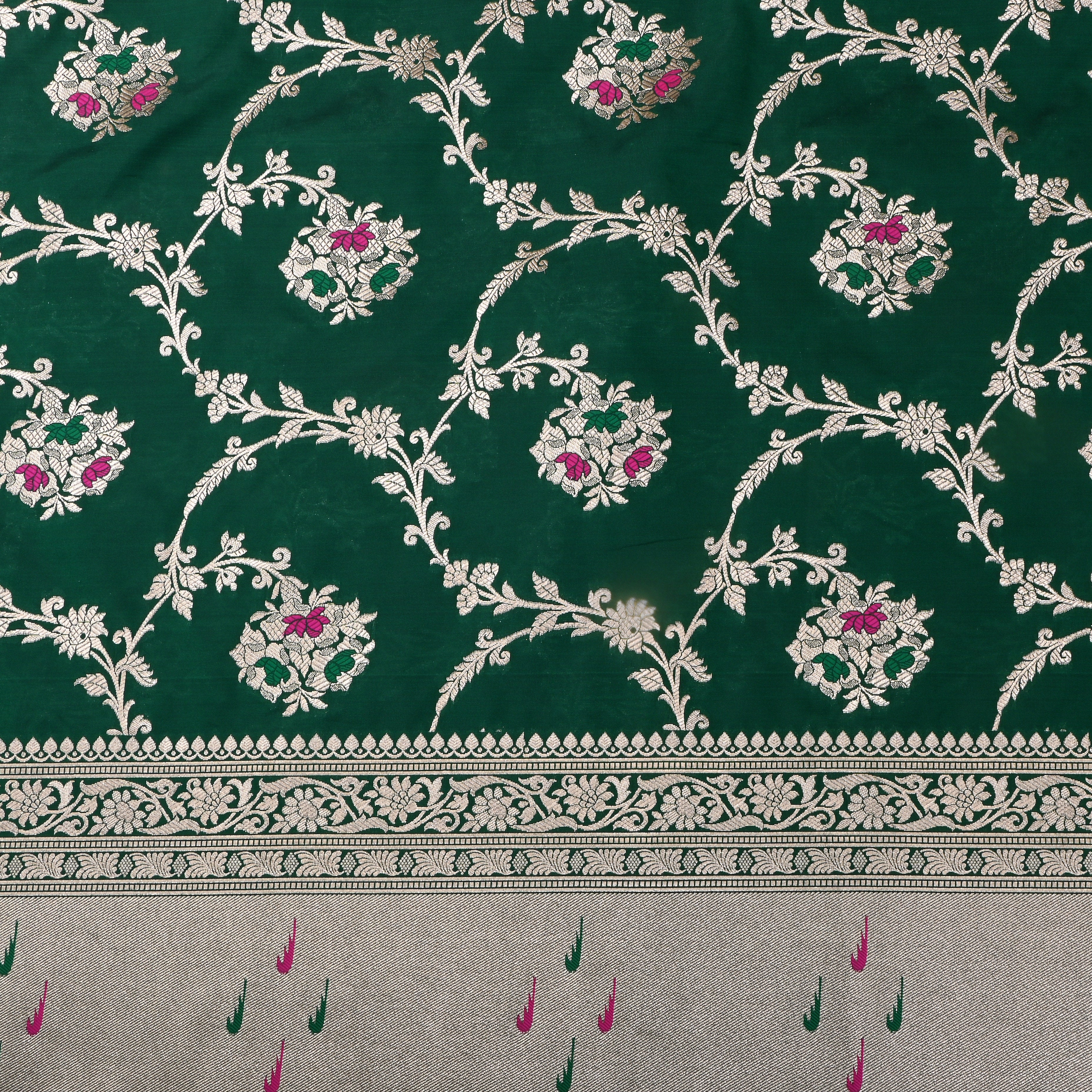 Bottle Green Jamawar Silk Fabric