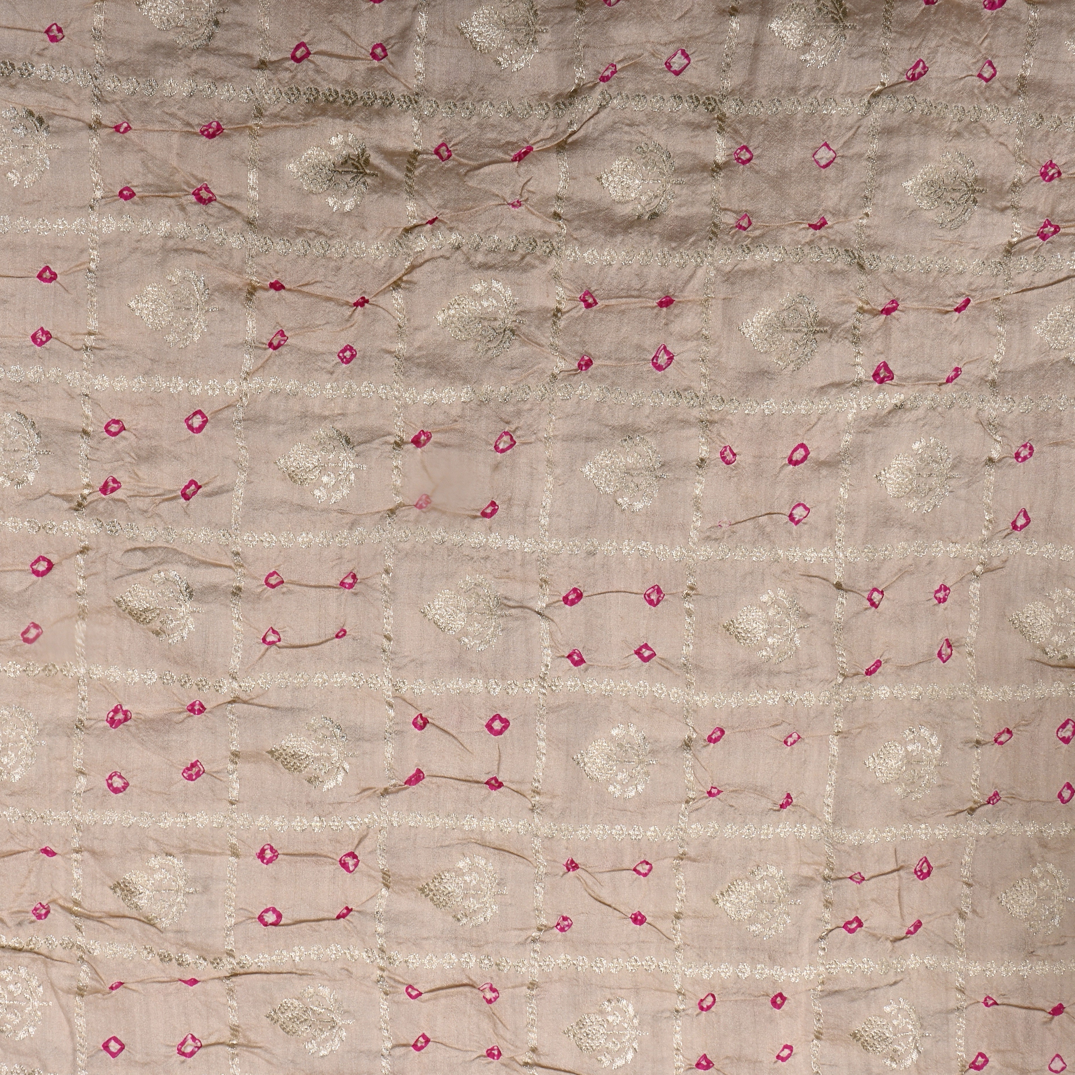 Soft Beige Zari Woven Silk Bandhani Fabric