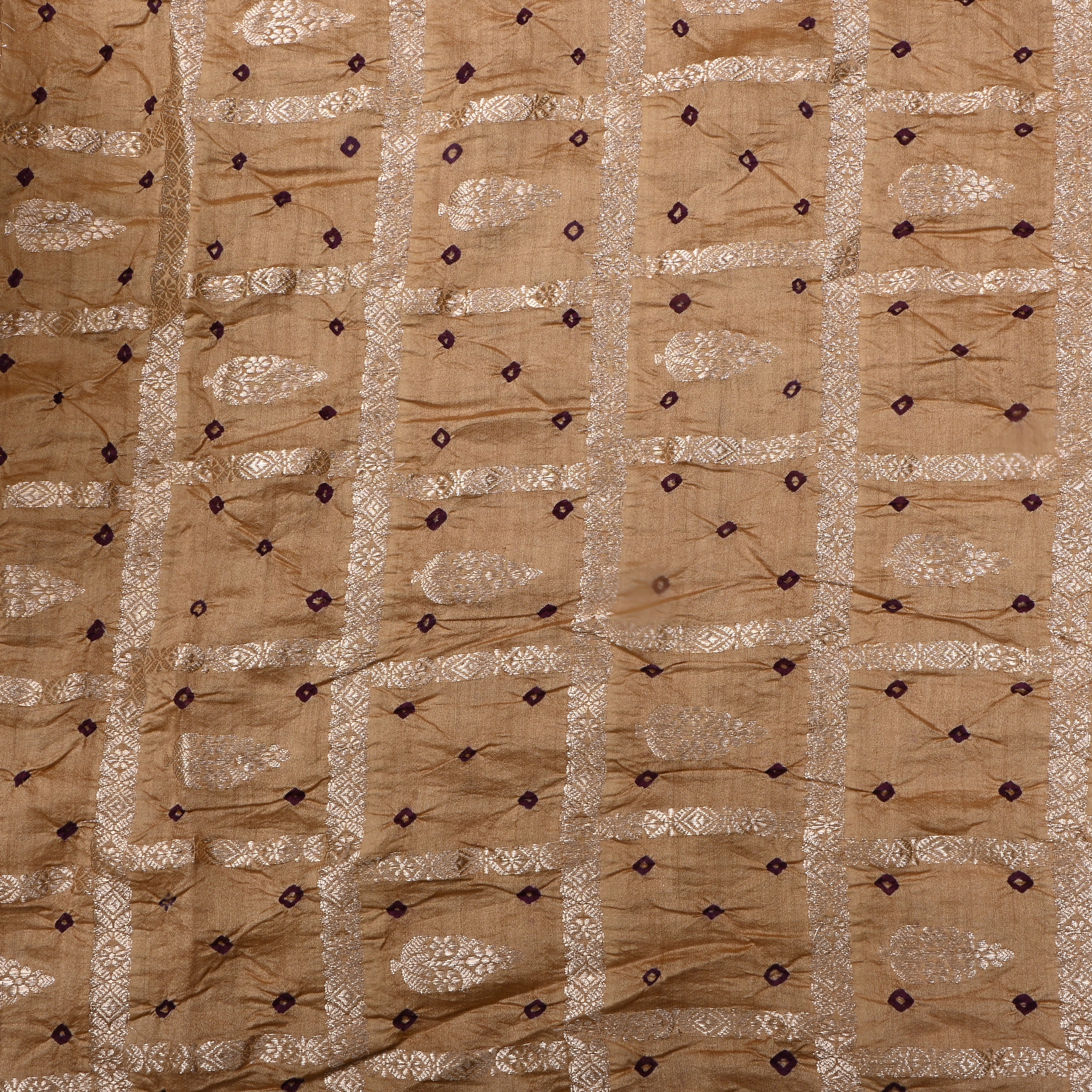 Beige Bandhani Silk Zari Woven Fabric