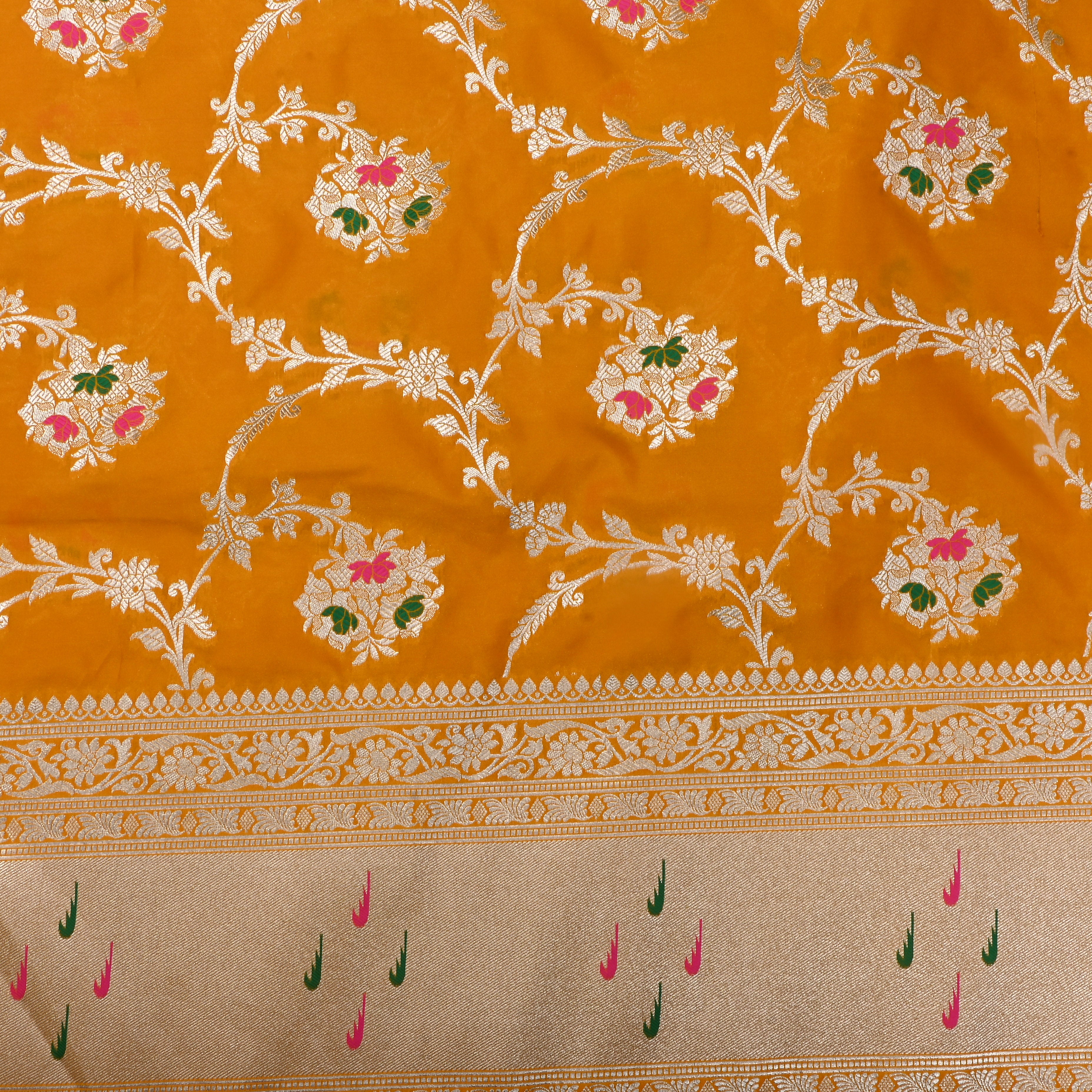 Turmeric Yellow Jamawar Silk Fabric