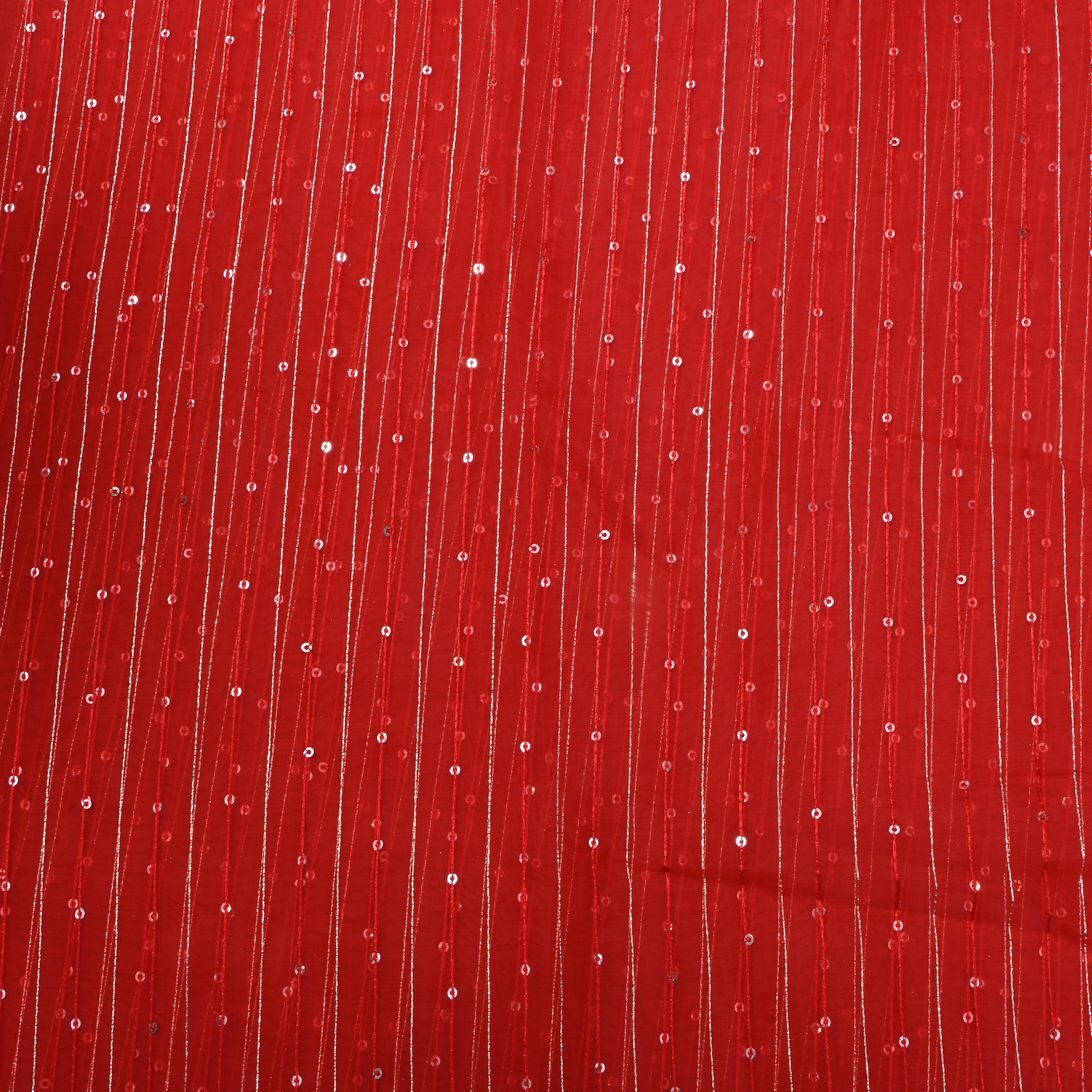 Red Embroidered Organza Fabric
