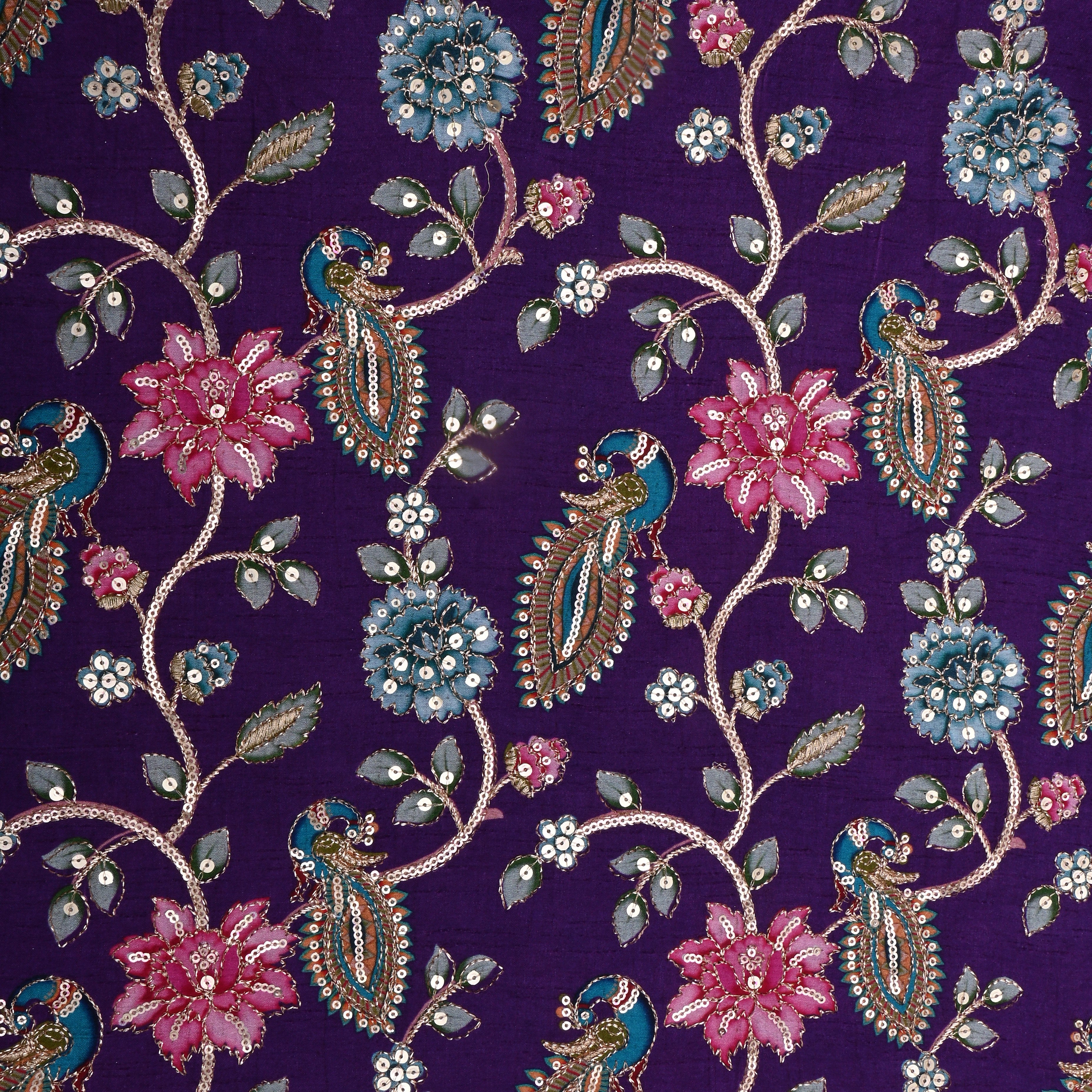 Indigo Floral Printed Silk Fabric