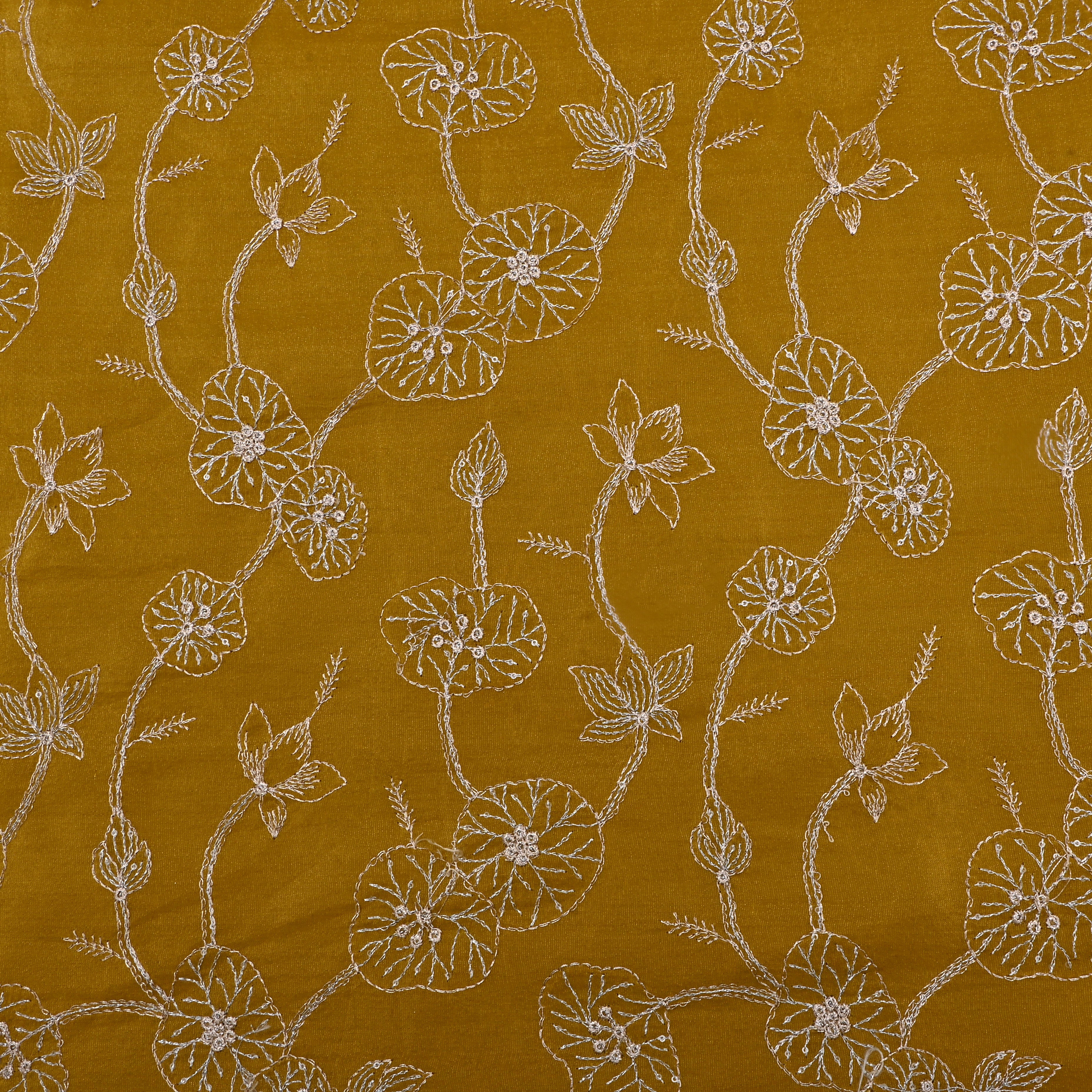 Earthy Yellow Embroidered Tissue Fabric