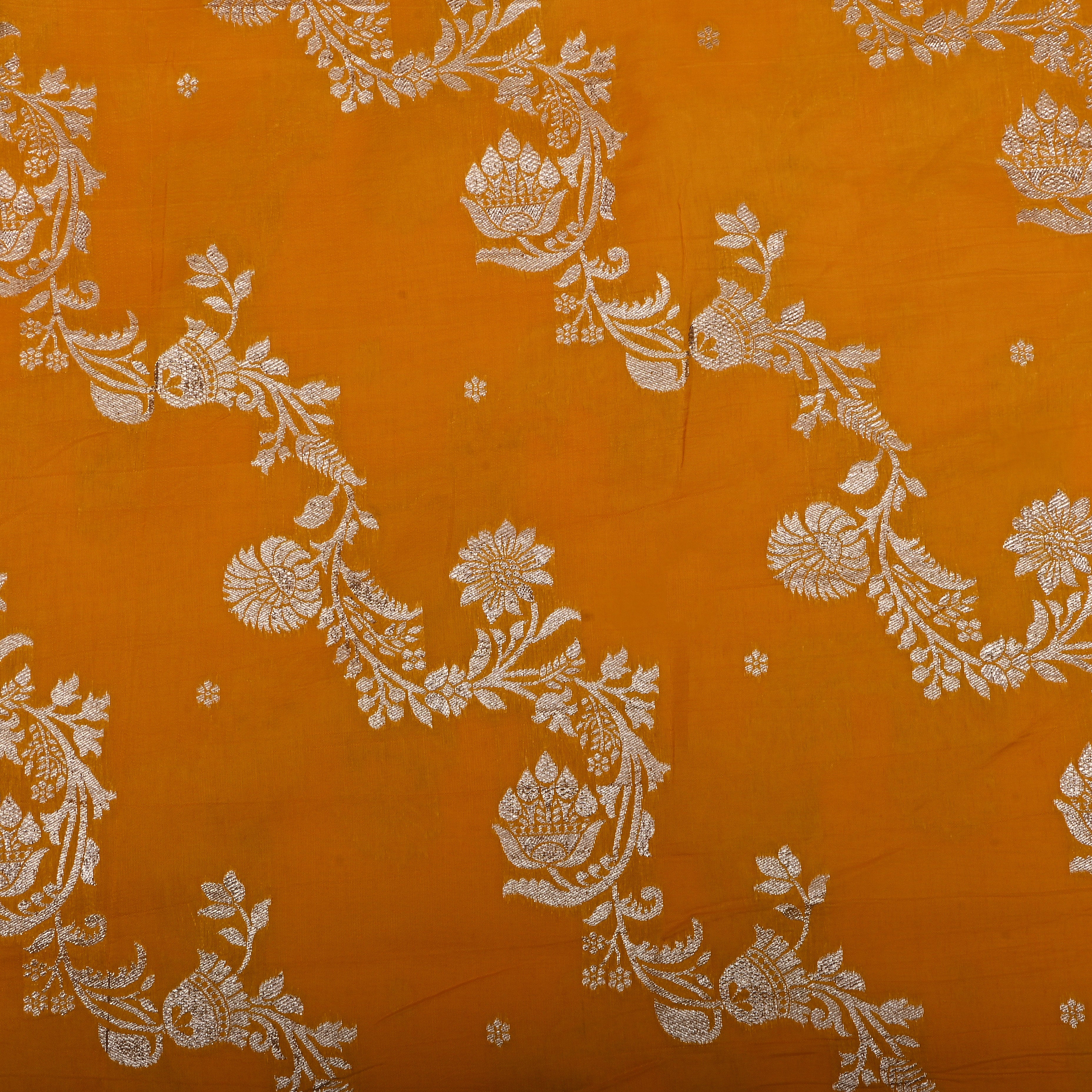 Mustard Zari Embroidered Silk Fabric