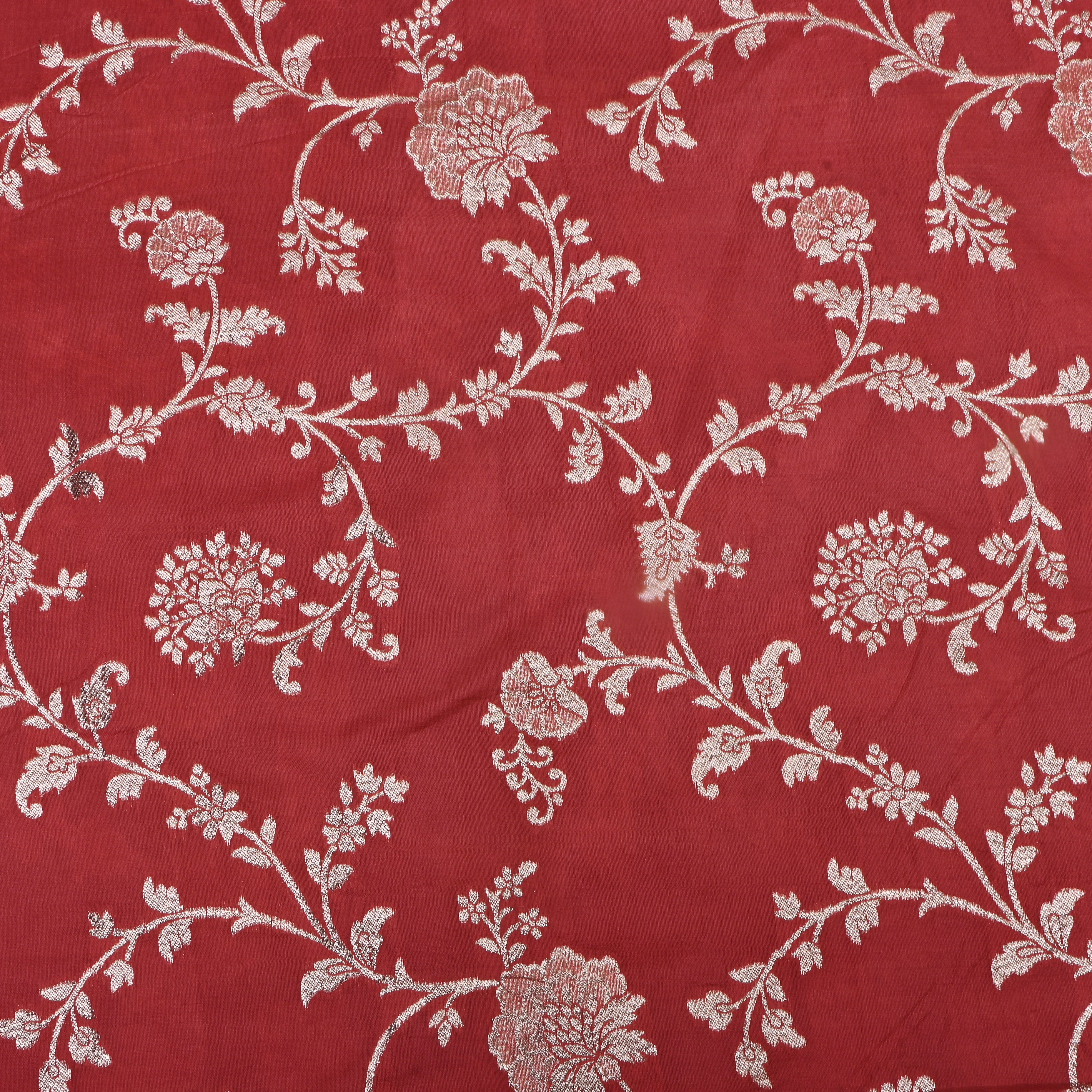 Tomato Red Zari Embroidery Silk Fabric