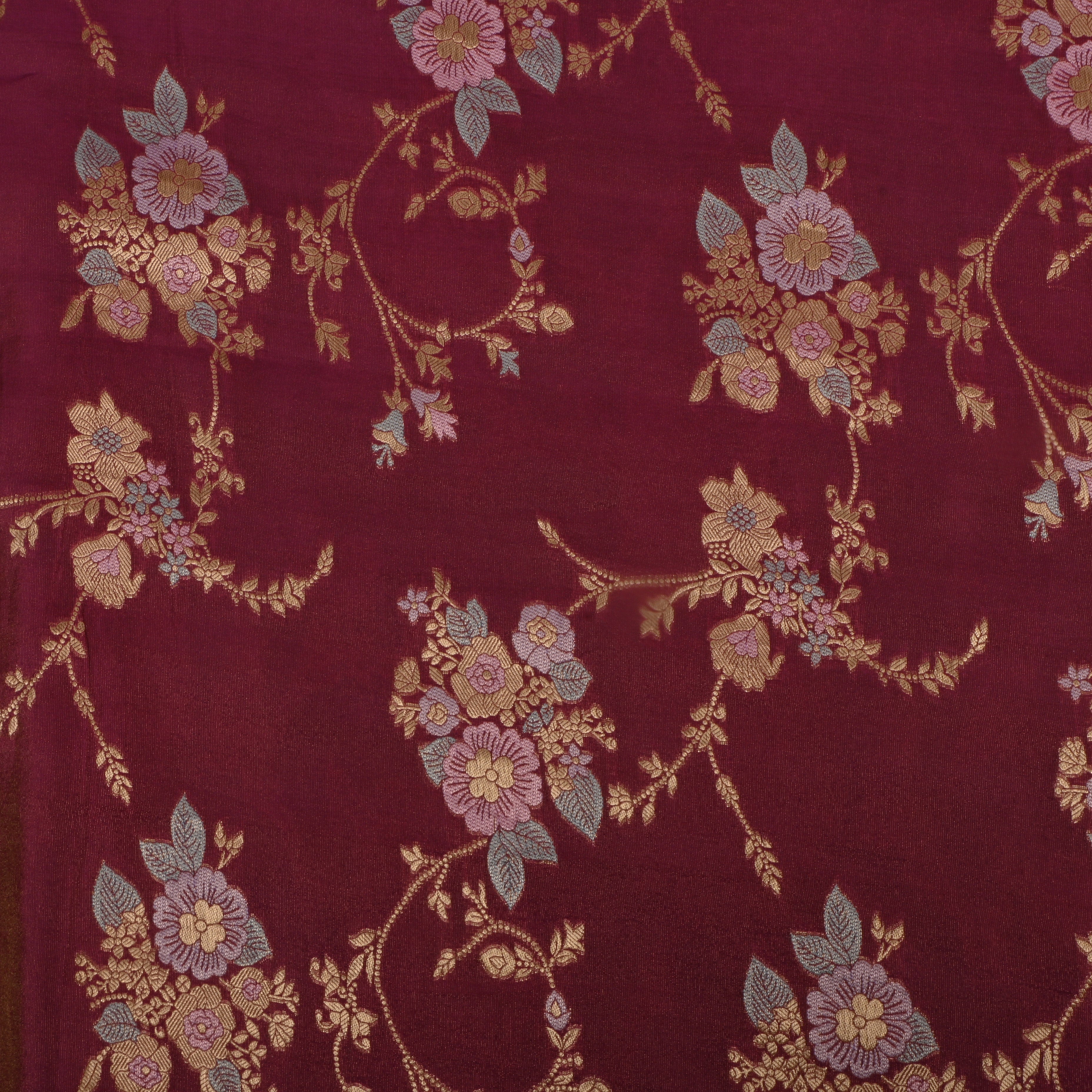 Apple Red Zari Weave Tissue Fabric