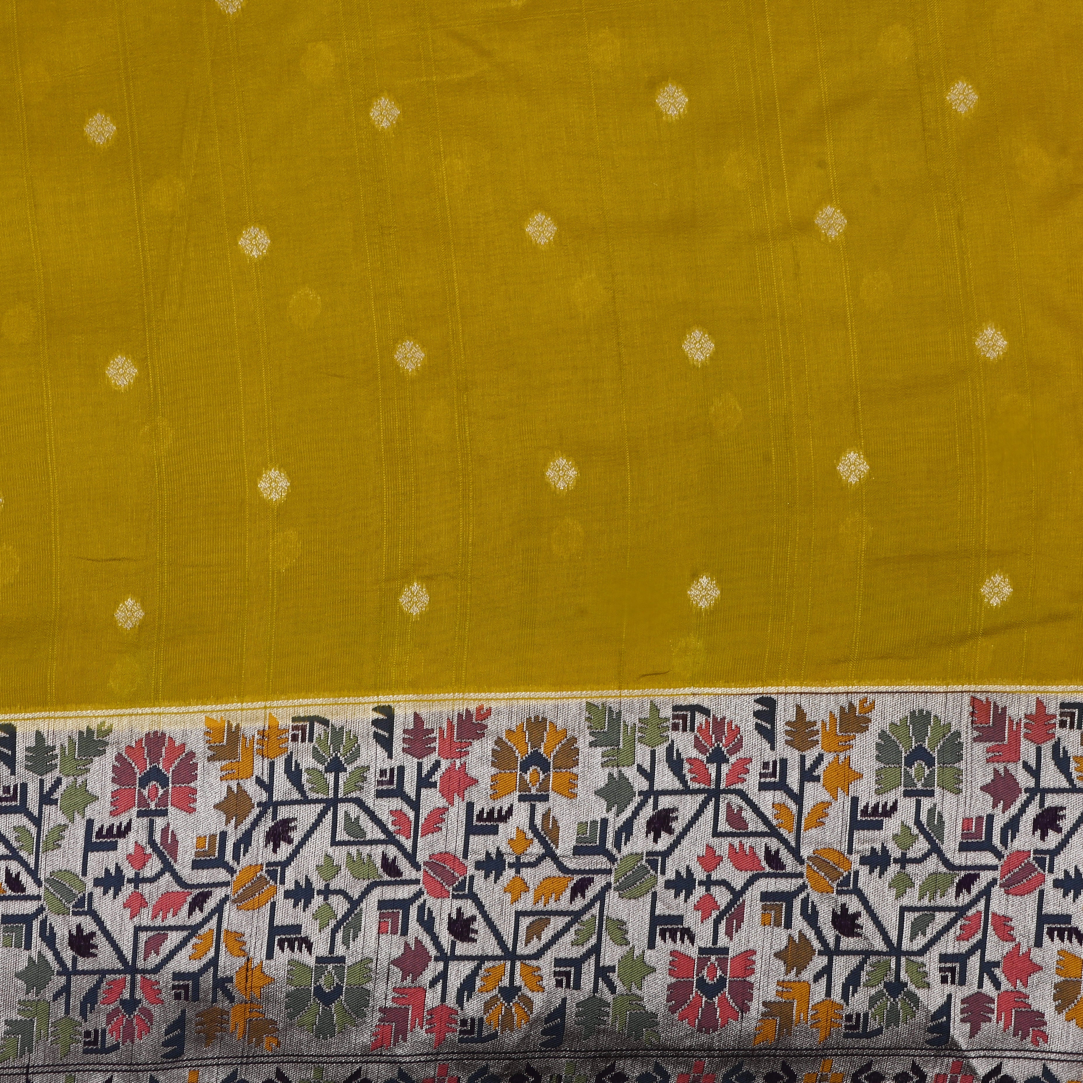 Lime Yellow Jamawar Dupion Silk Fabric