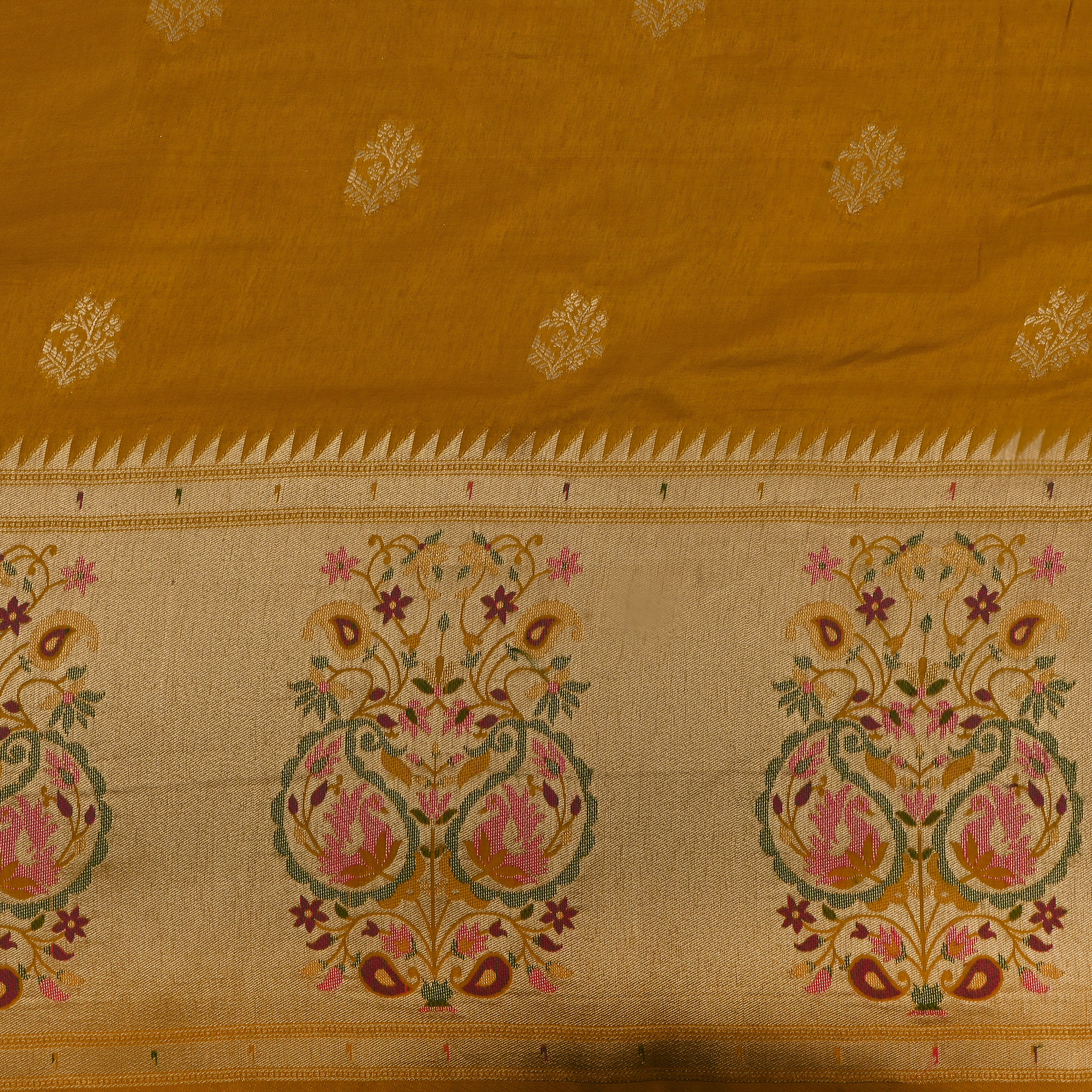 Mustard Yellow Zari Weave Silk Fabric