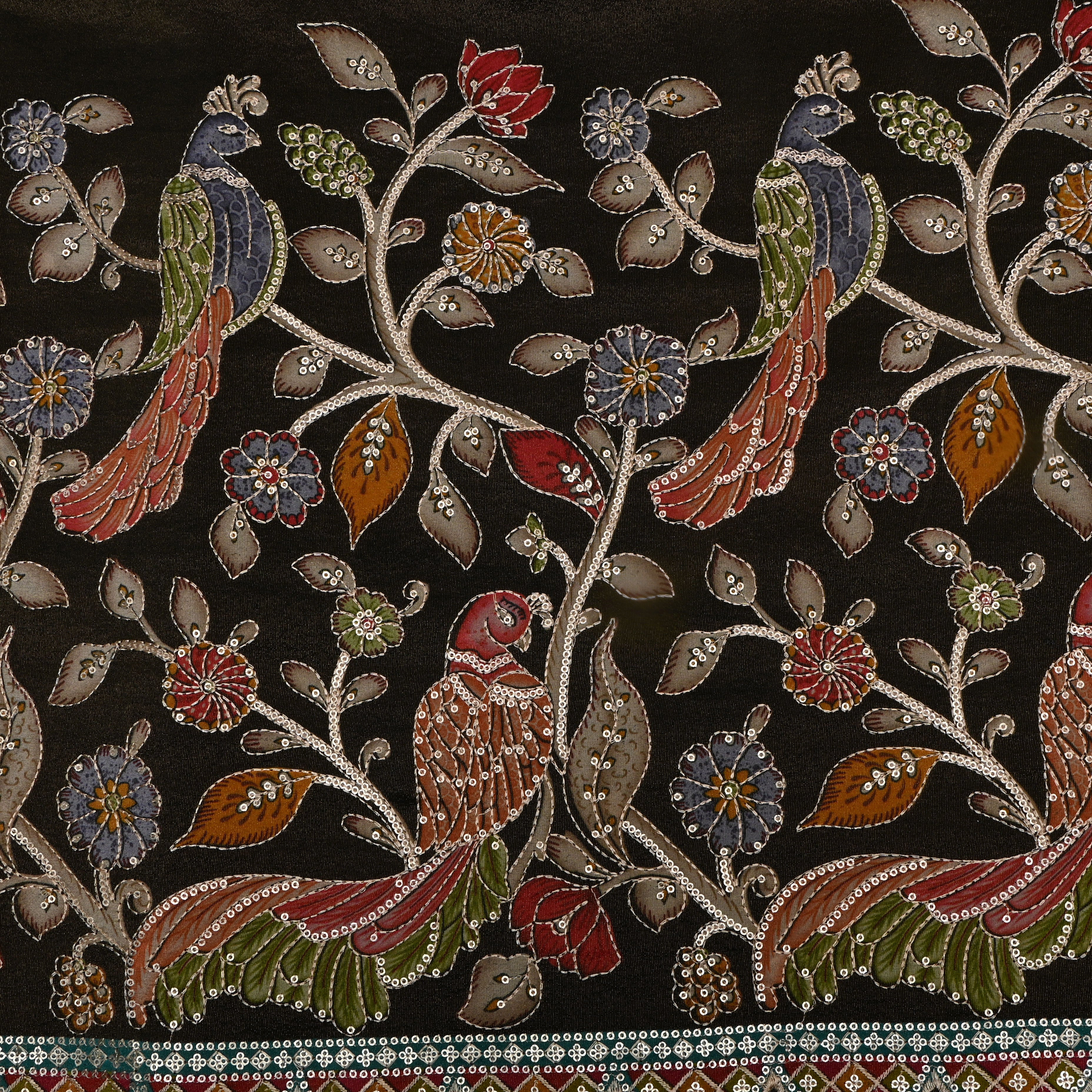 Muddy Black Kalamkari Tissue Fabric