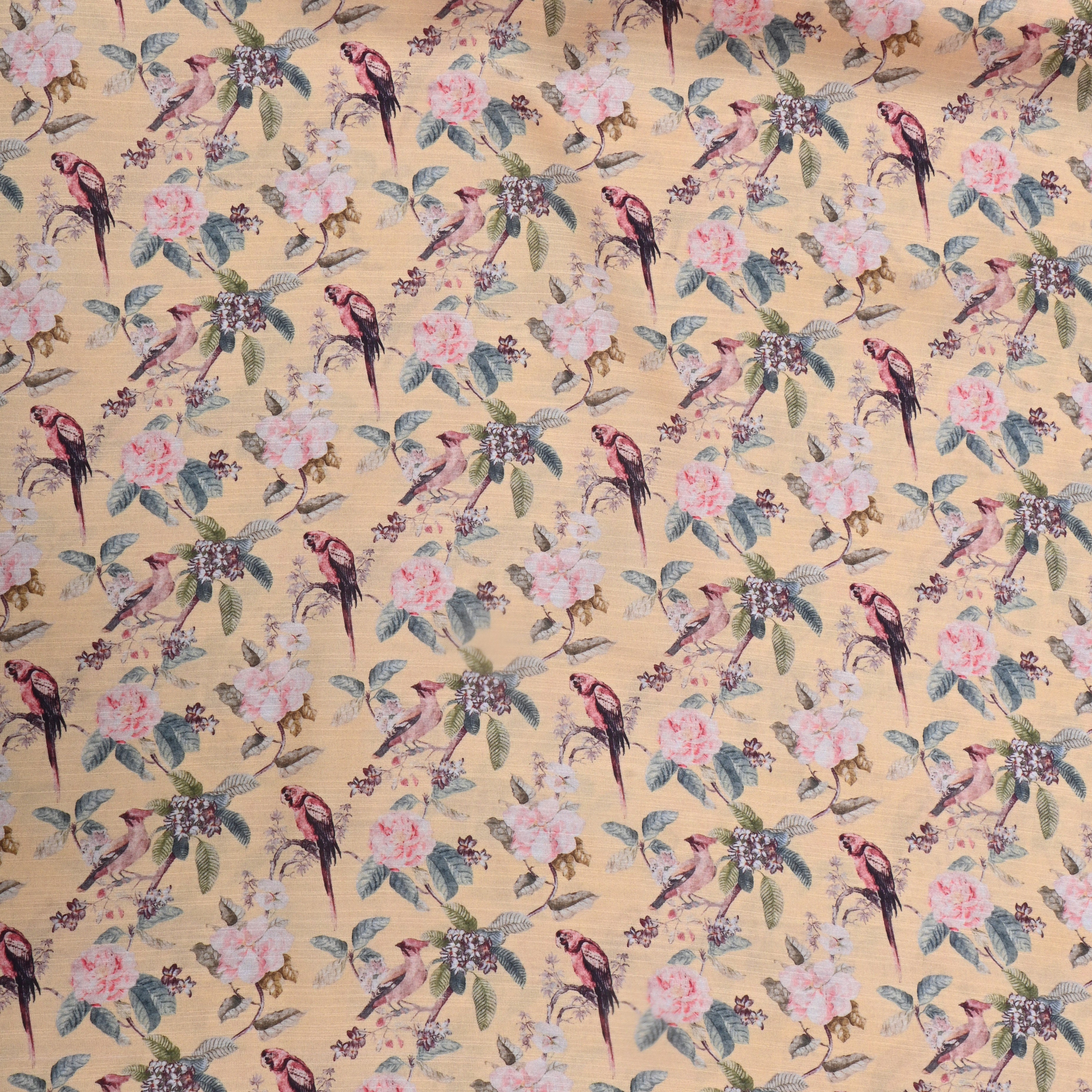 Pastel Yellow Floral Printed Silk Fabric