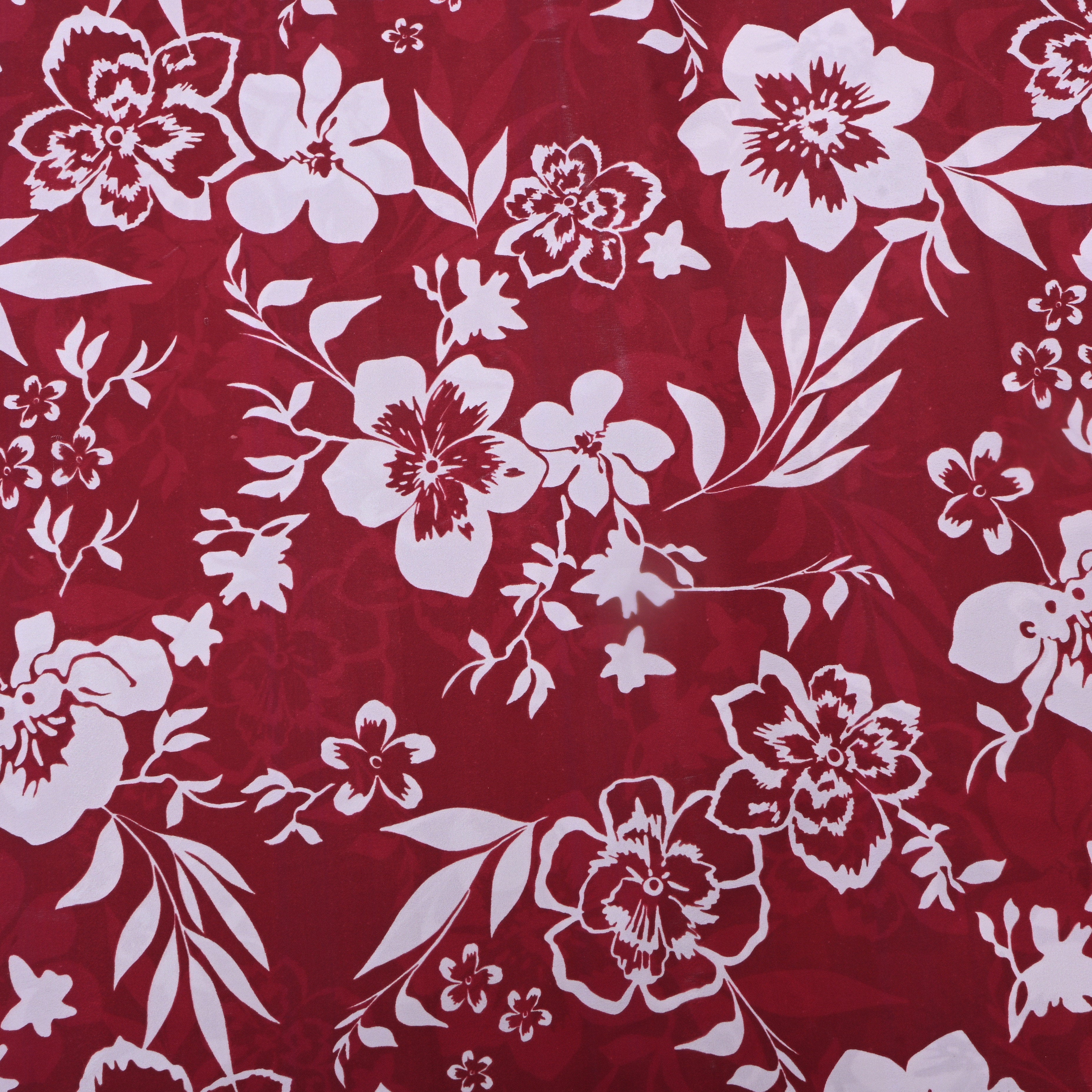 Maroon Floral Printed Silk Fabric